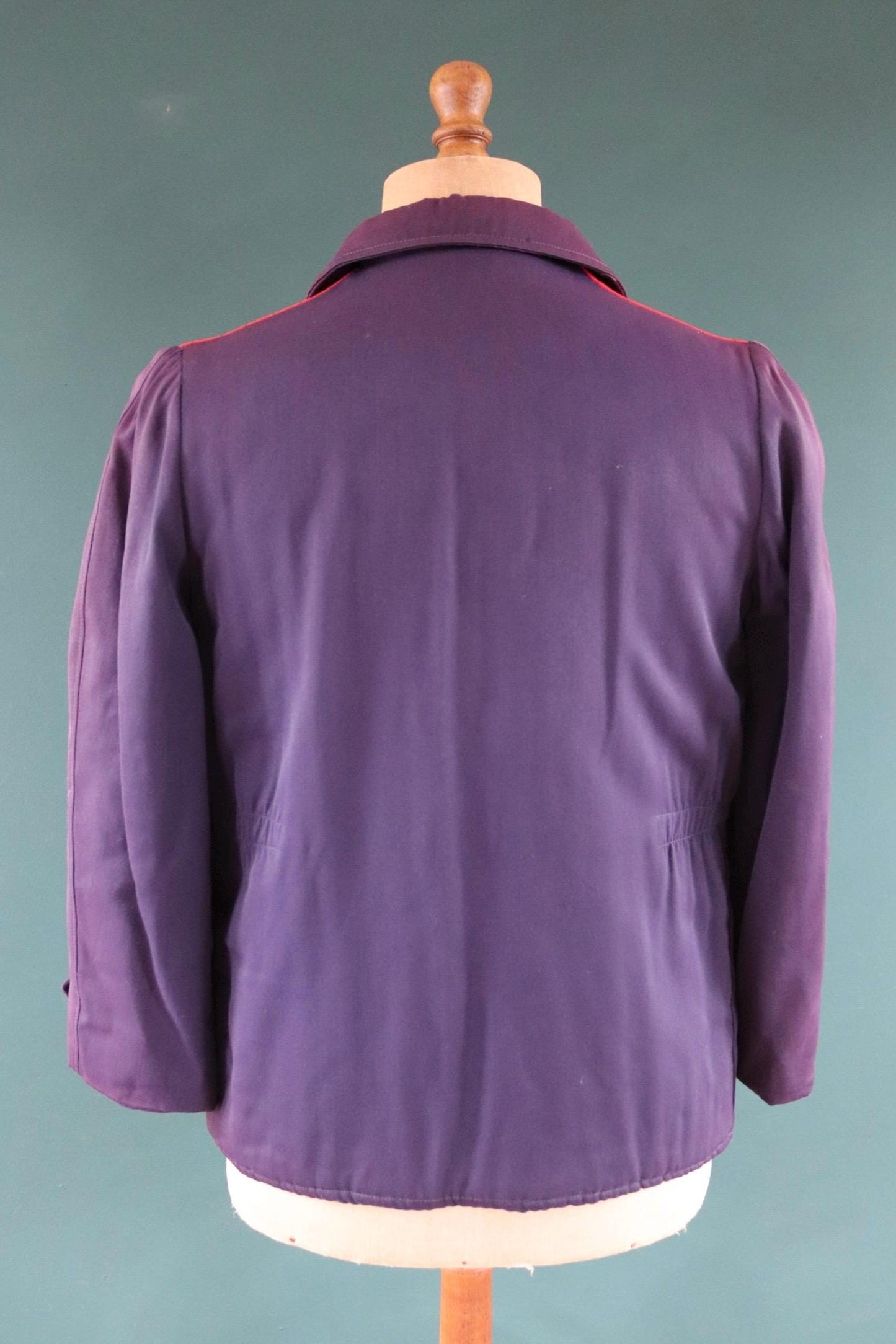 Vintage gabardine jacket 1950s Sleigh Bell red blue quilted rayon ricky ski Talon zip up 38" chest rockabilly mid century