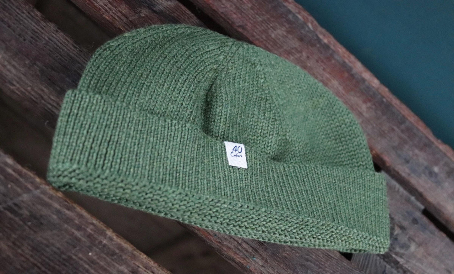 40 Colori 100% merino wool fisherman’s beanie hat watch cap olive green made in Italy