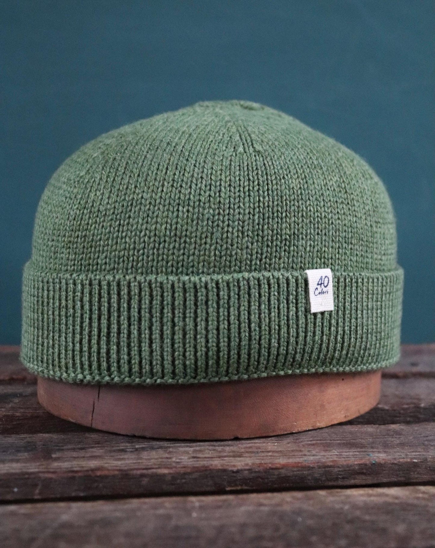 40 Colori 100% merino wool fisherman’s beanie hat watch cap olive green made in Italy