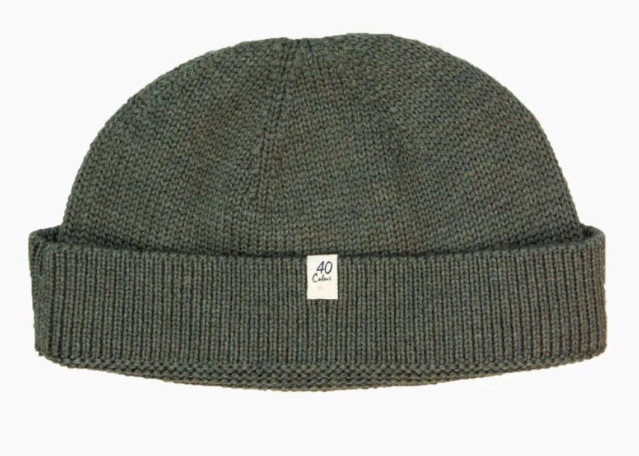 40 Colori 100% merino wool fisherman’s beanie hat watch cap dark army green made in Italy