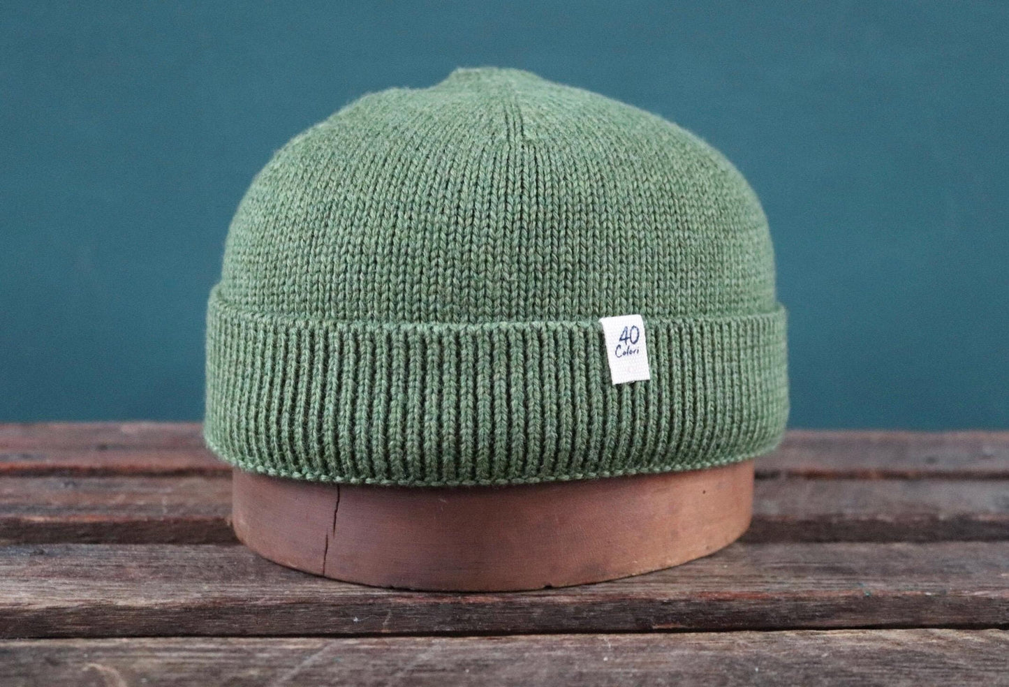 40 Colori 100% merino wool fisherman’s beanie hat watch cap olive green made in Italy