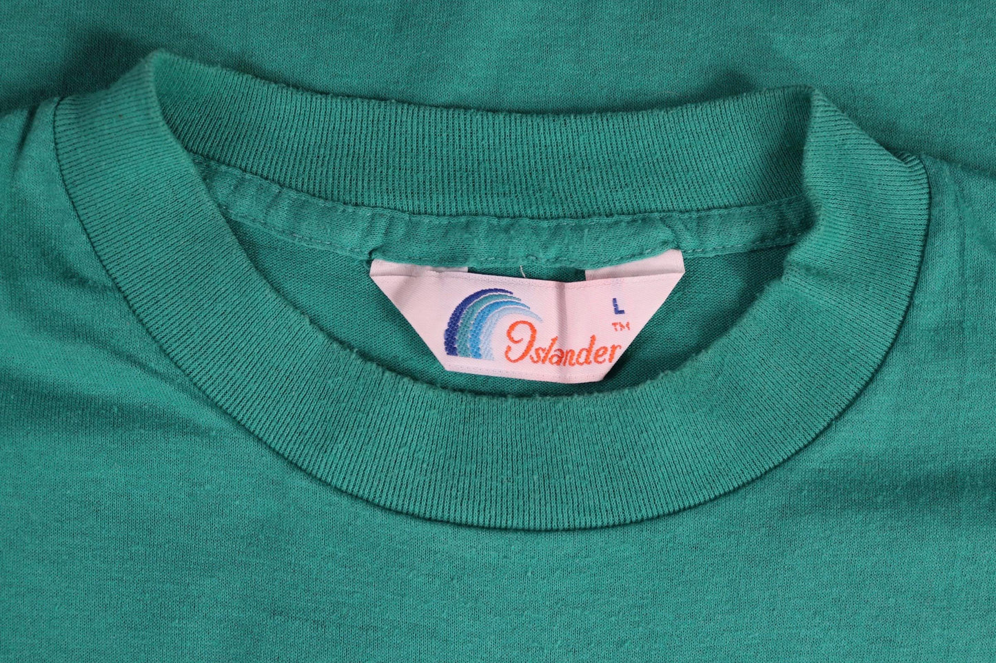 Vintage 1980s 80s 1990s 90s teal green Kona Coast surf palm tree print sports sportswear pocket t shirt 38” chest