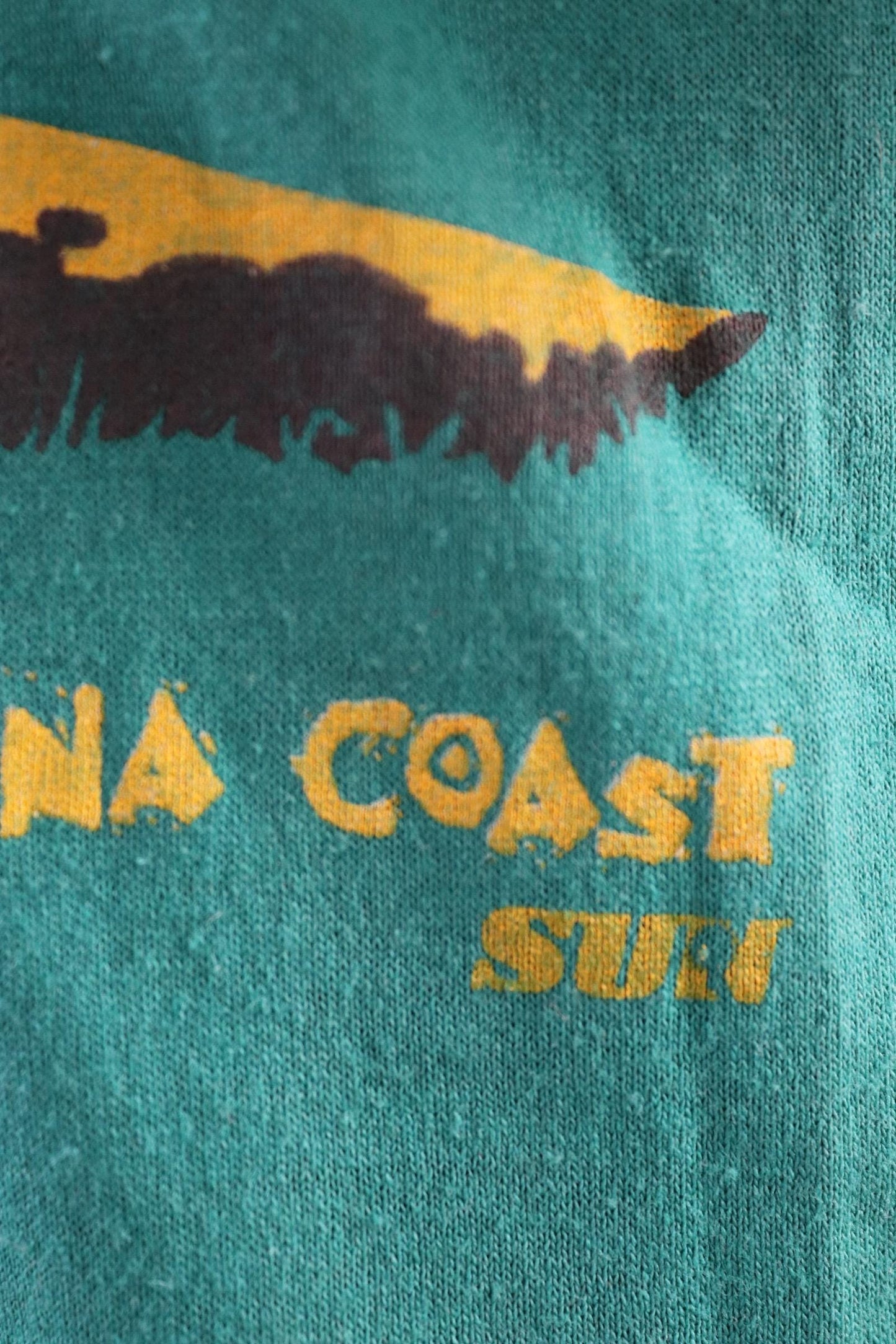Vintage 1980s 80s 1990s 90s teal green Kona Coast surf palm tree print sports sportswear pocket t shirt 38” chest