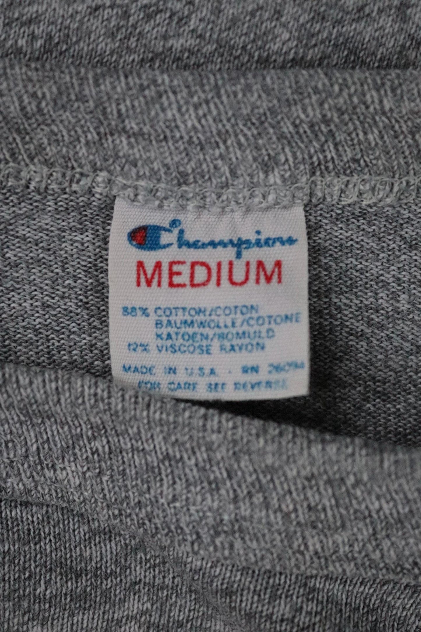 Vintage 1980s 80s Champion 50/50 cotton rayon grey heather marl t shirt 37” chest sports sportswear made in USA