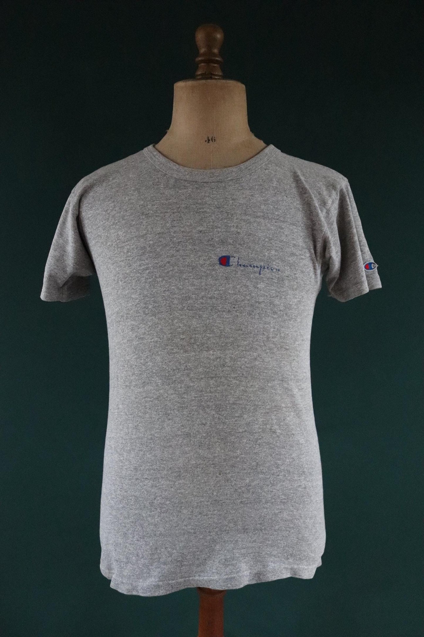 Vintage 1980s 80s Champion 50/50 cotton rayon grey heather marl t shirt 37” chest sports sportswear made in USA