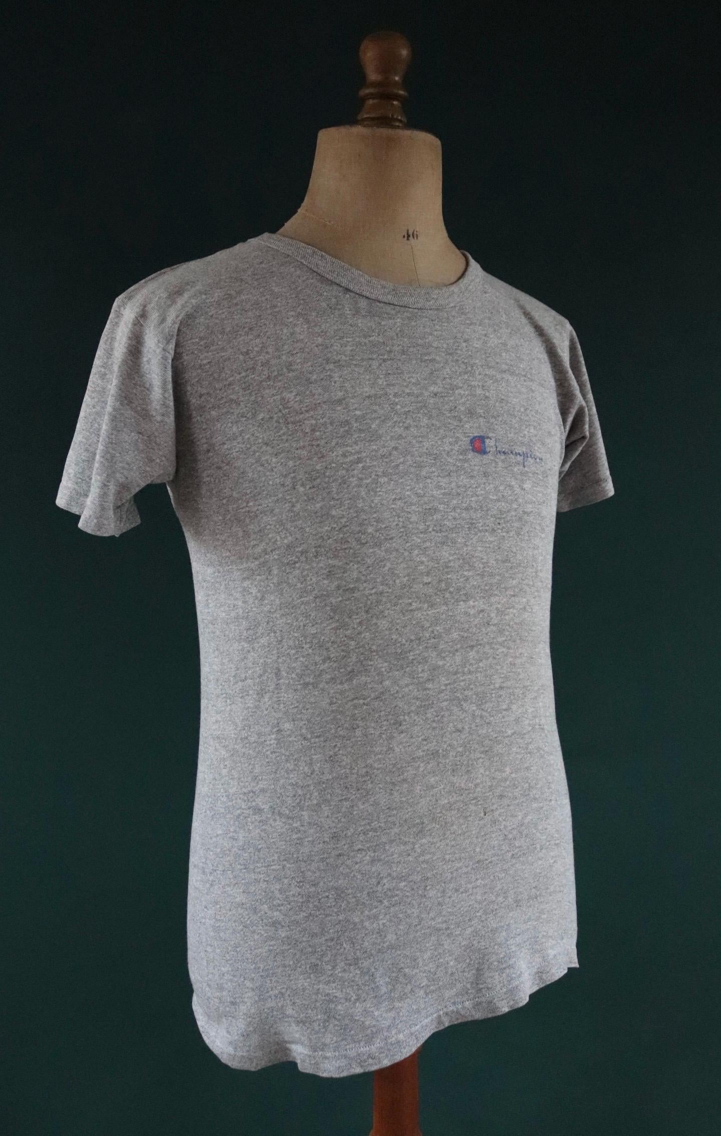 Vintage 1980s 80s Champion 50/50 cotton rayon grey heather marl t shirt 37” chest sports sportswear made in USA
