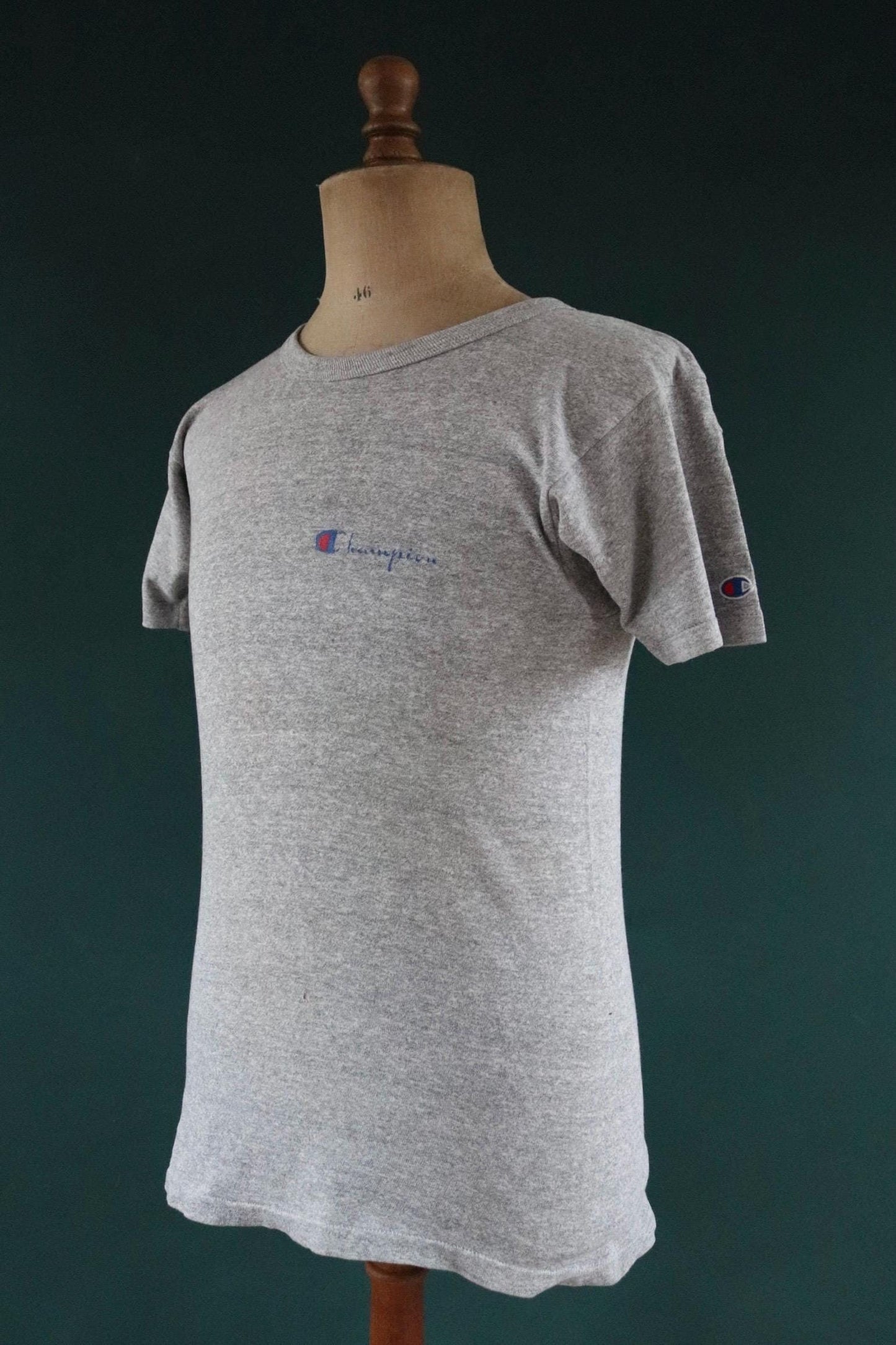 Vintage 1980s 80s Champion 50/50 cotton rayon grey heather marl t shirt 37” chest sports sportswear made in USA
