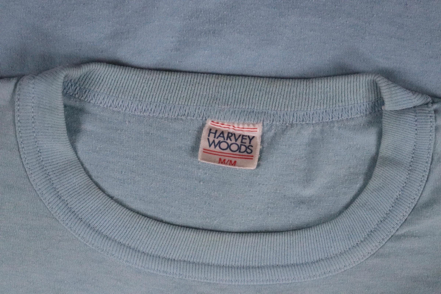 Vintage 1970s 70s 1980s 80s sky blue poly cotton 50th birthday souvenir Charlie over the hill sports sportswear t shirt 38” chest
