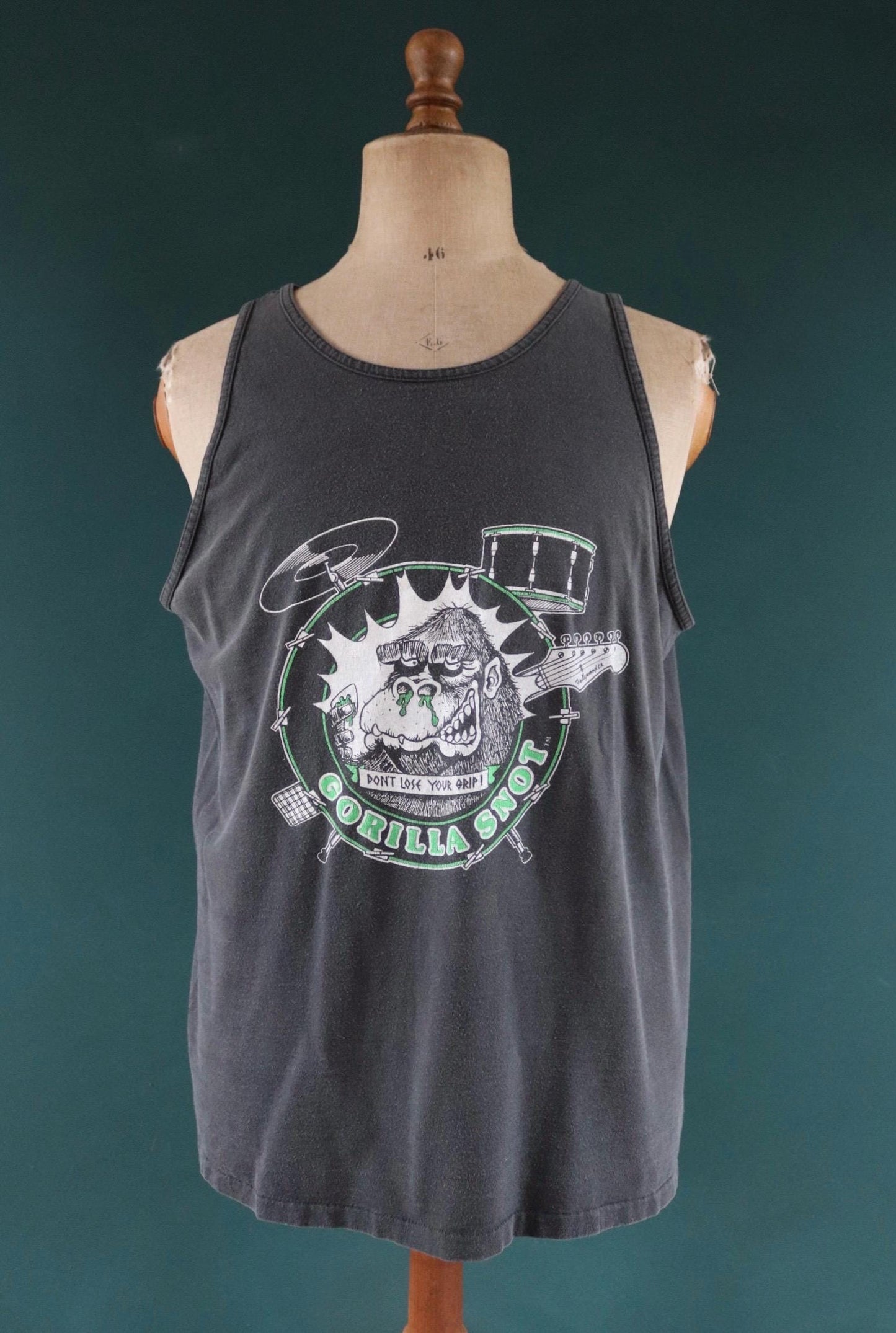 Vintage 1990s 90s faded black Gorilla Snot music neon print cotton singlet vest sports sportswear t shirt 44” chest