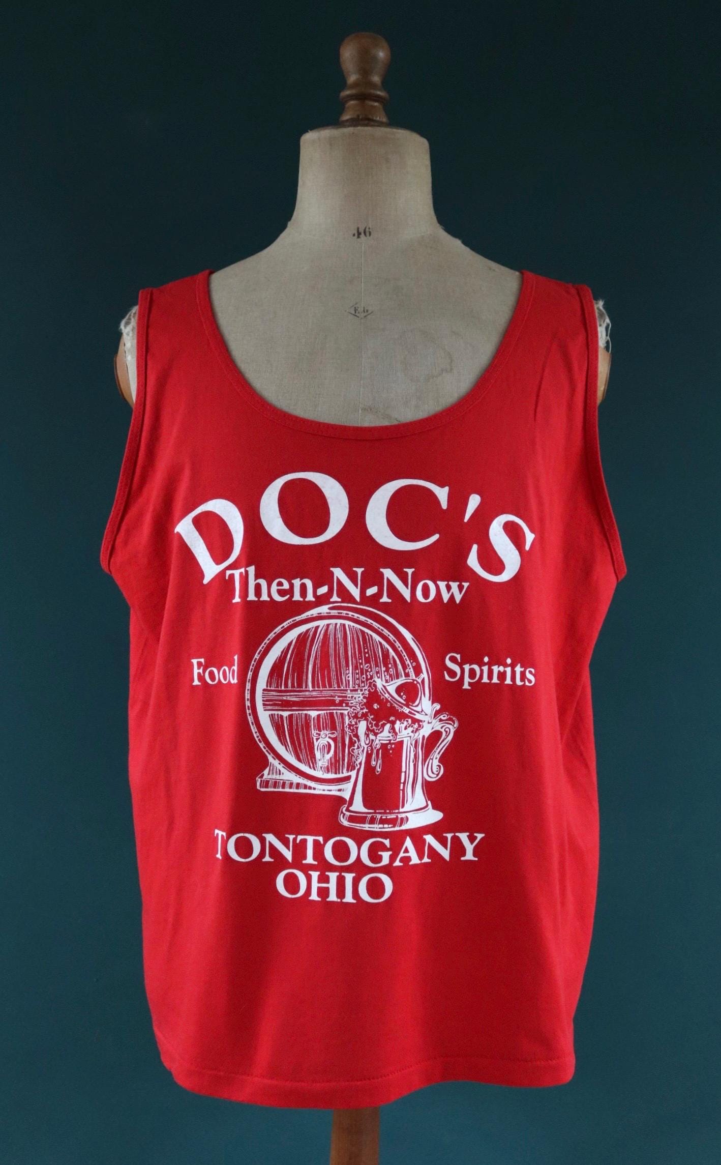 Vintage 1990s t shirt - red vest - Ohio bar pub print - cotton sportswear singlet - 48” chest