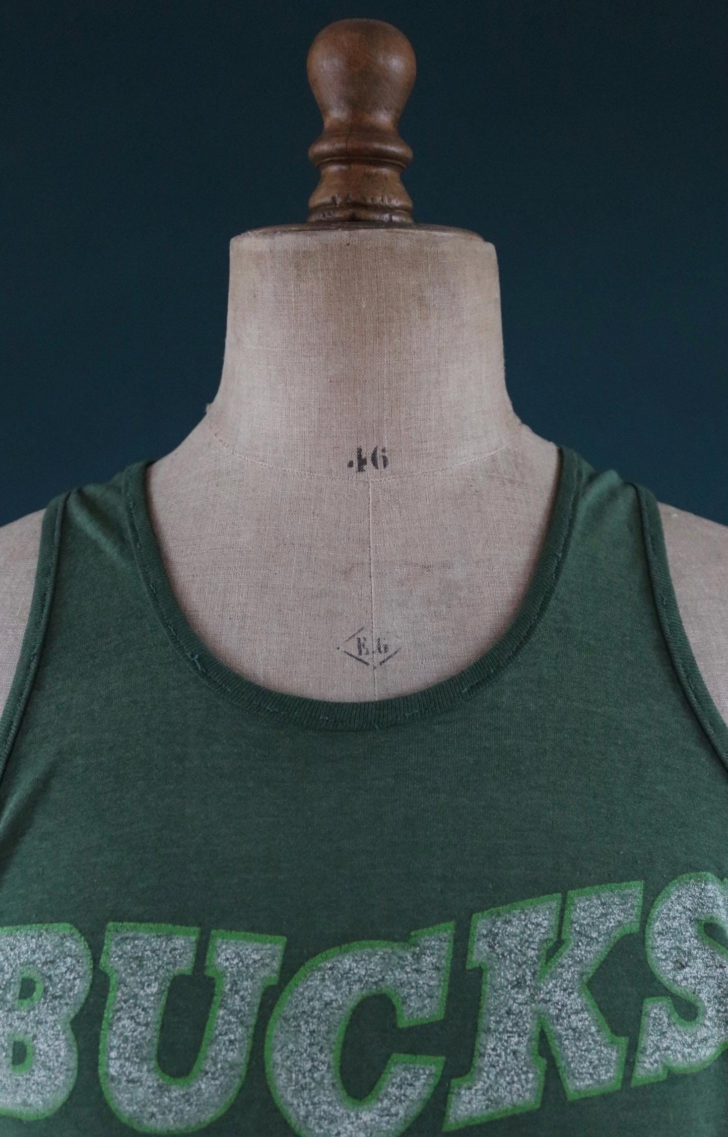 Vintage 1980s t shirt - green vest - Bucks print - cotton sportswear singlet - 39” chest