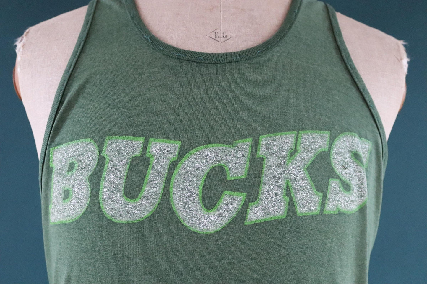 Vintage 1980s t shirt - green vest - Bucks print - cotton sportswear singlet - 39” chest
