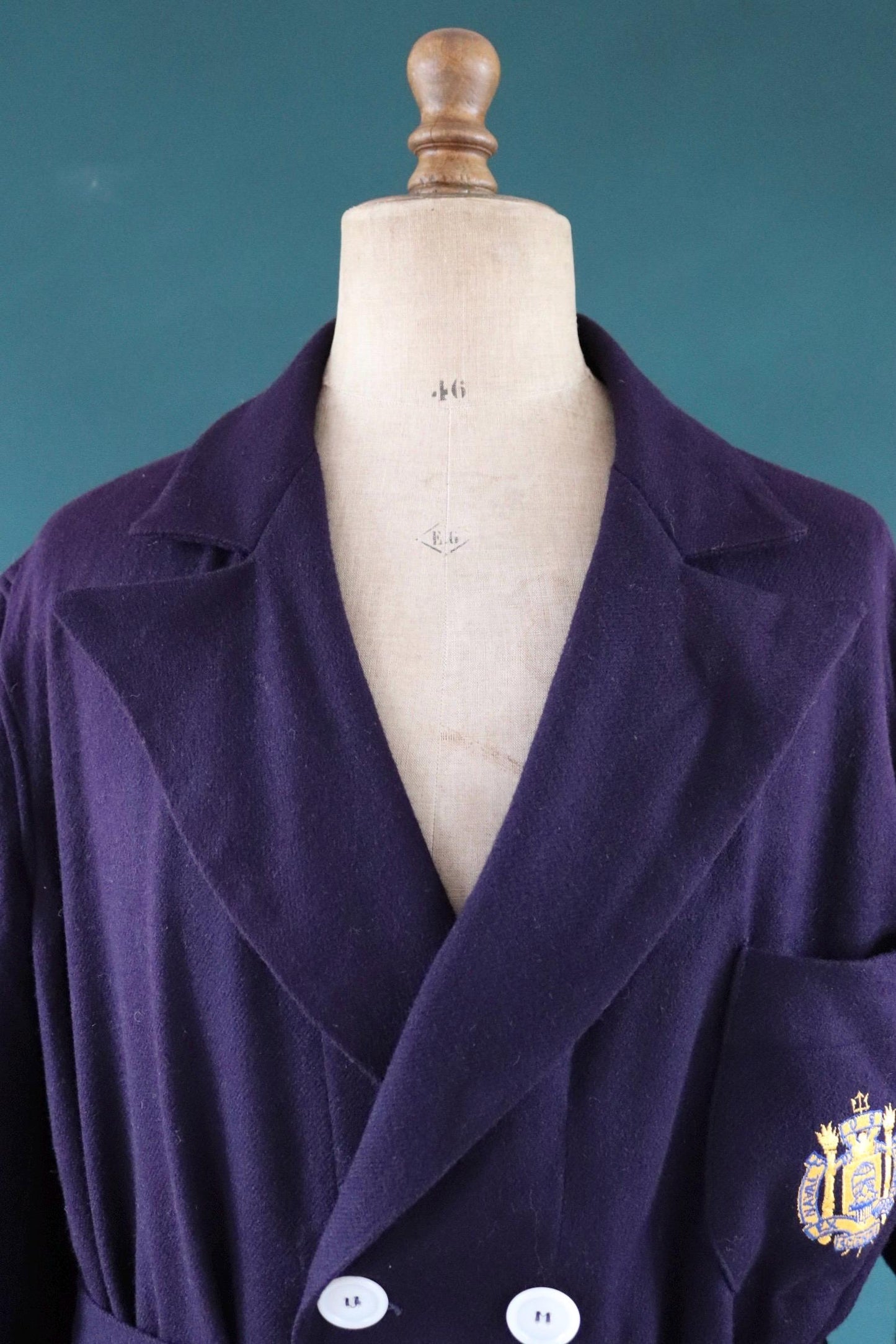 Vintage 1950s 50s 1960s 60s USN US naval navy blue academy wool blend dressing gown robe tassel belted smoking jacket 52” chest
