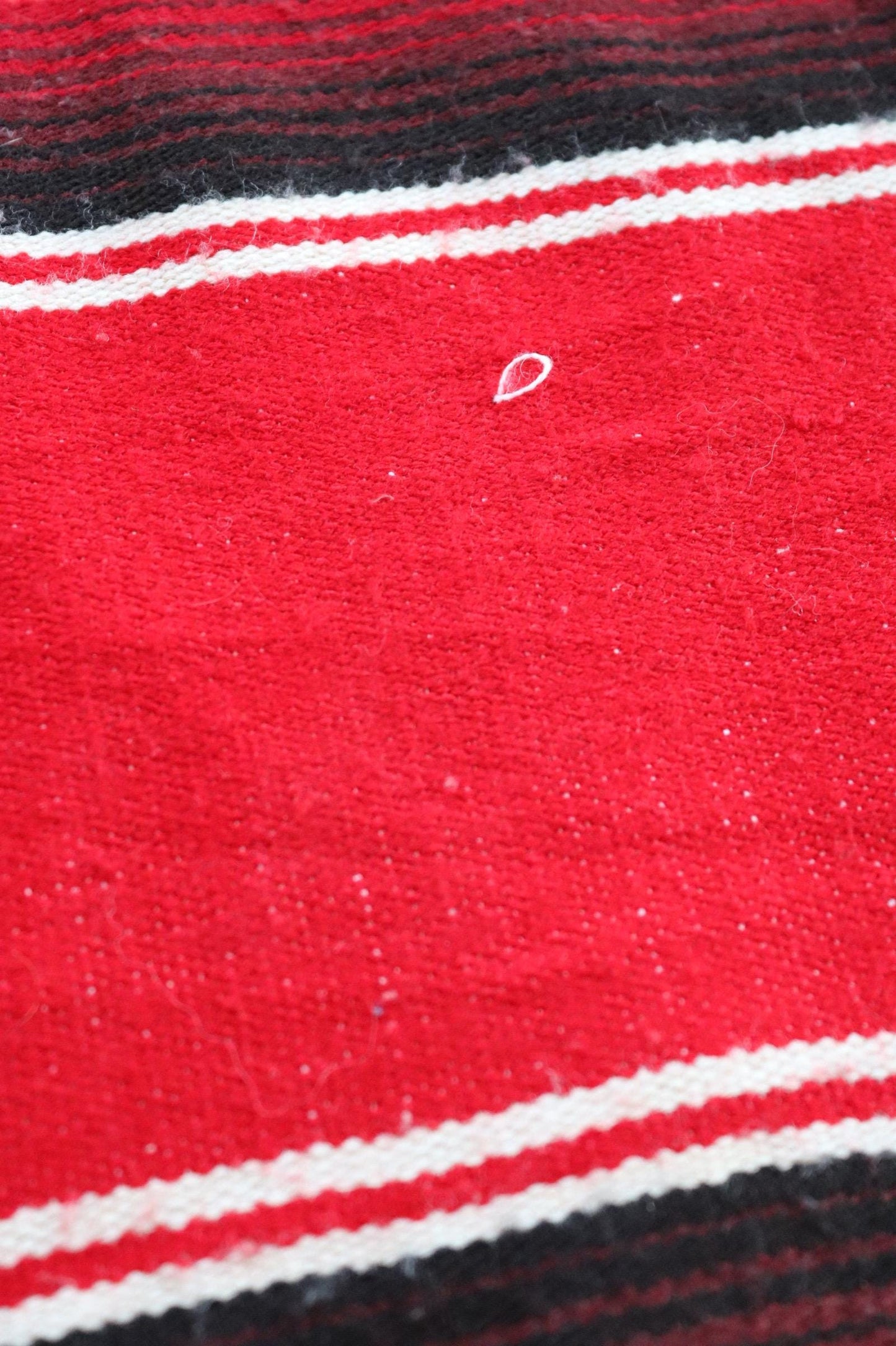 Vintage red white black Mexican South Western woven falsa blanket rug picnic camping sofa wall hanging 79" x 59" car van