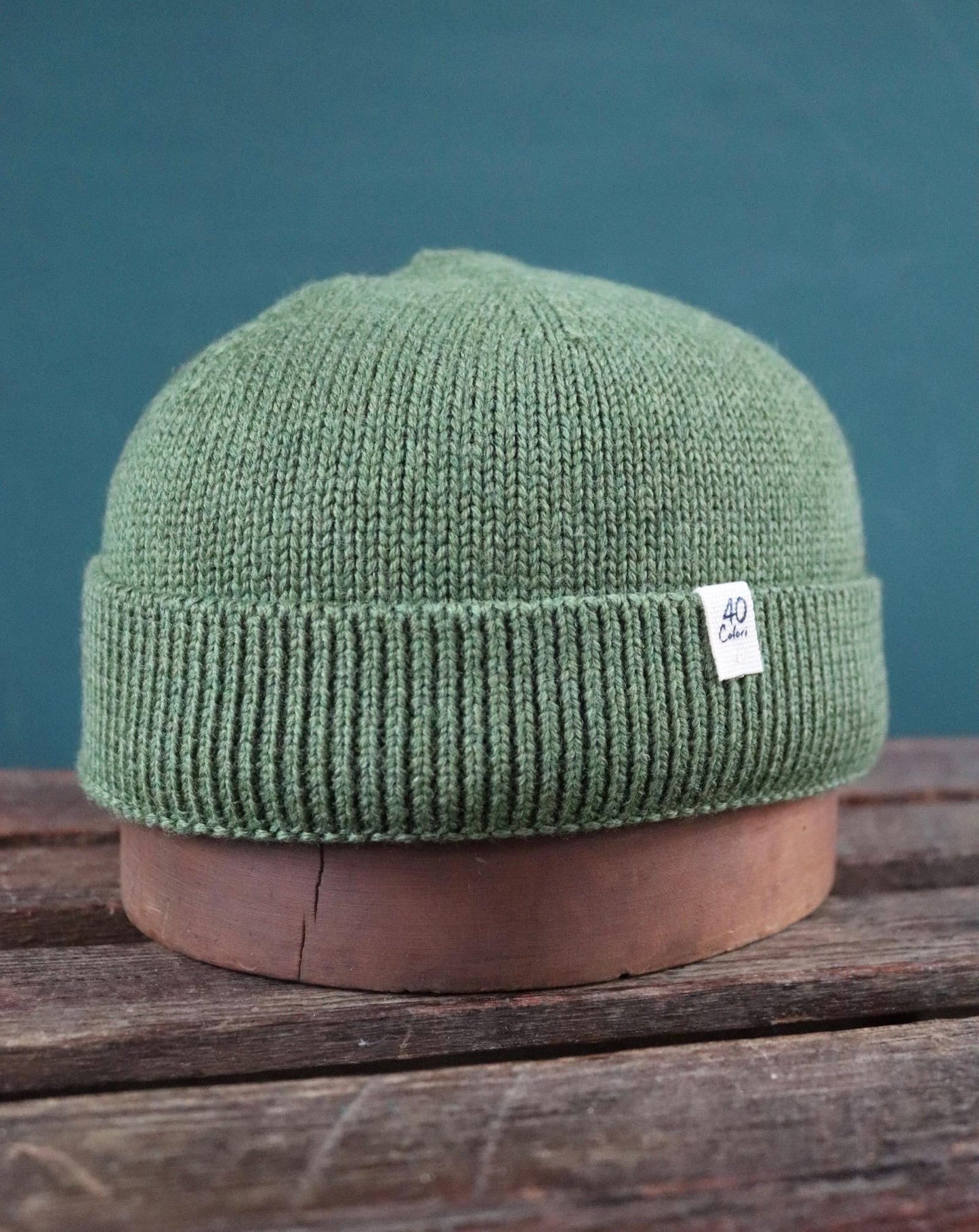 40 Colori 100% merino wool fisherman’s beanie hat watch cap olive green made in Italy