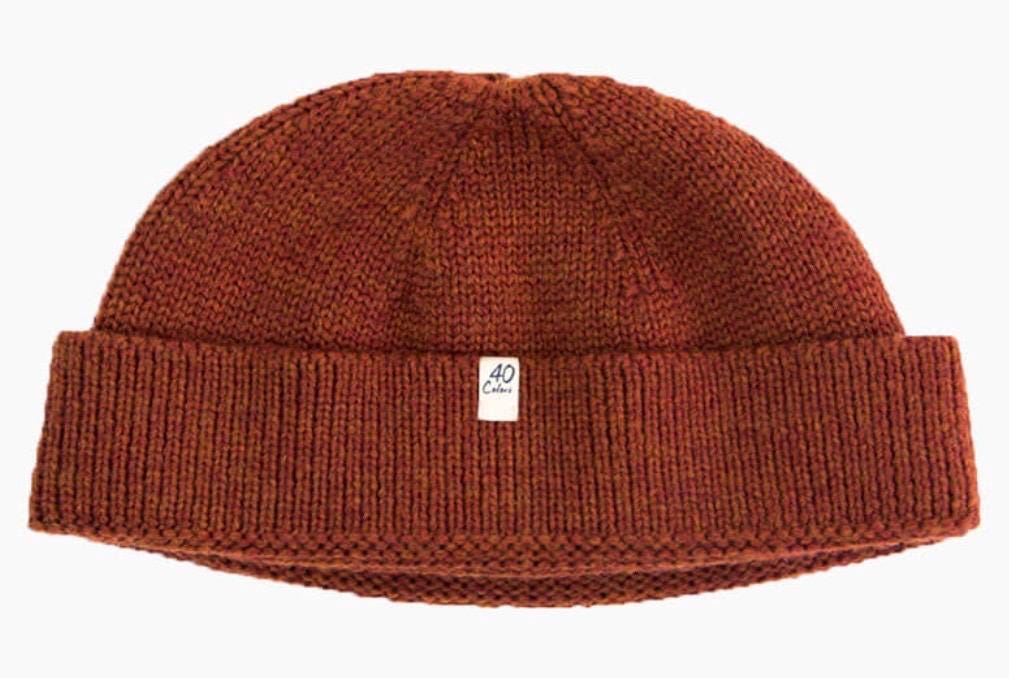 40 Colori 100% merino wool fisherman’s beanie hat watch cap rust brown made in Italy
