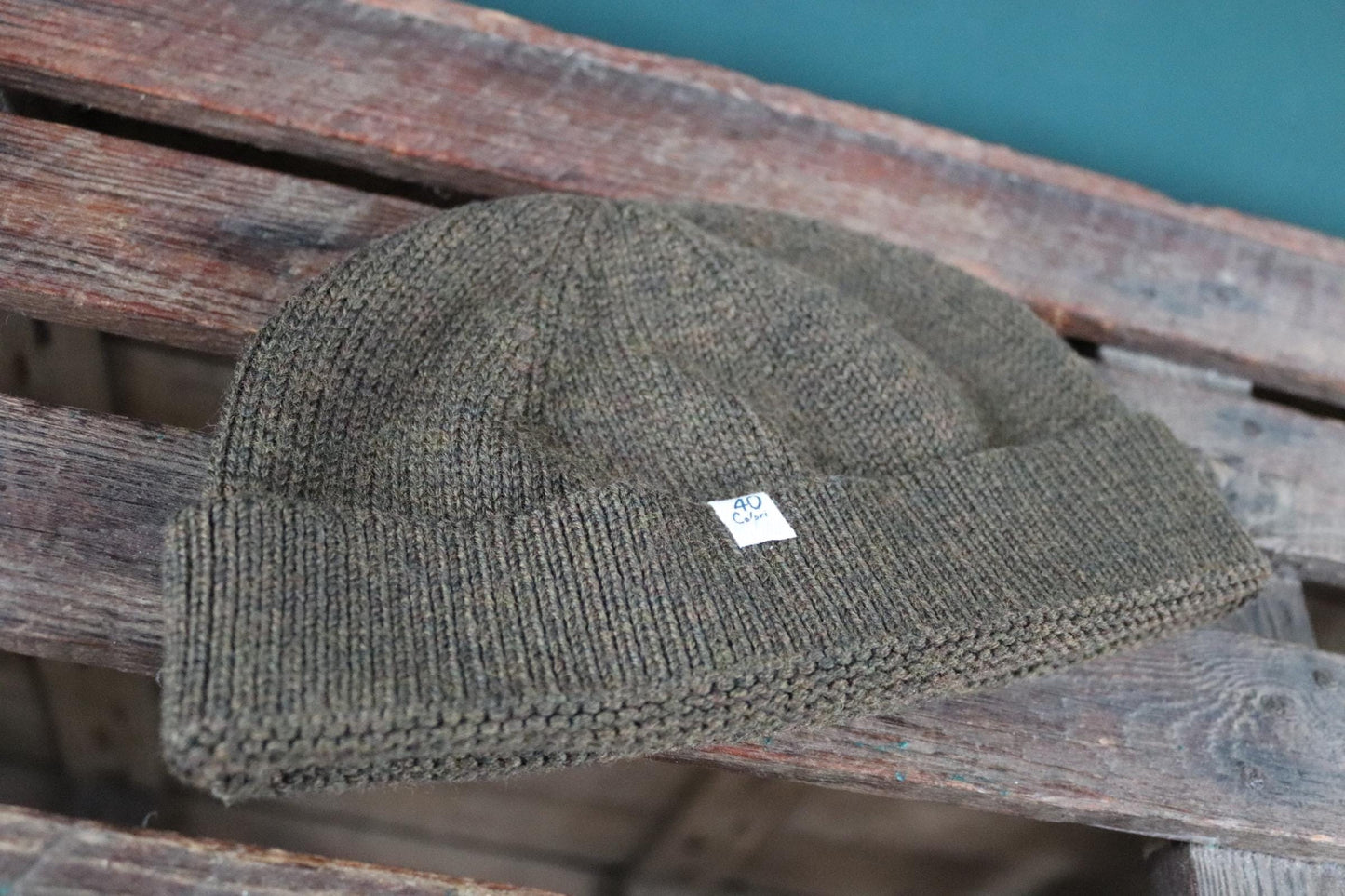 40 Colori 100% merino wool fisherman’s beanie hat watch cap dark army green made in Italy