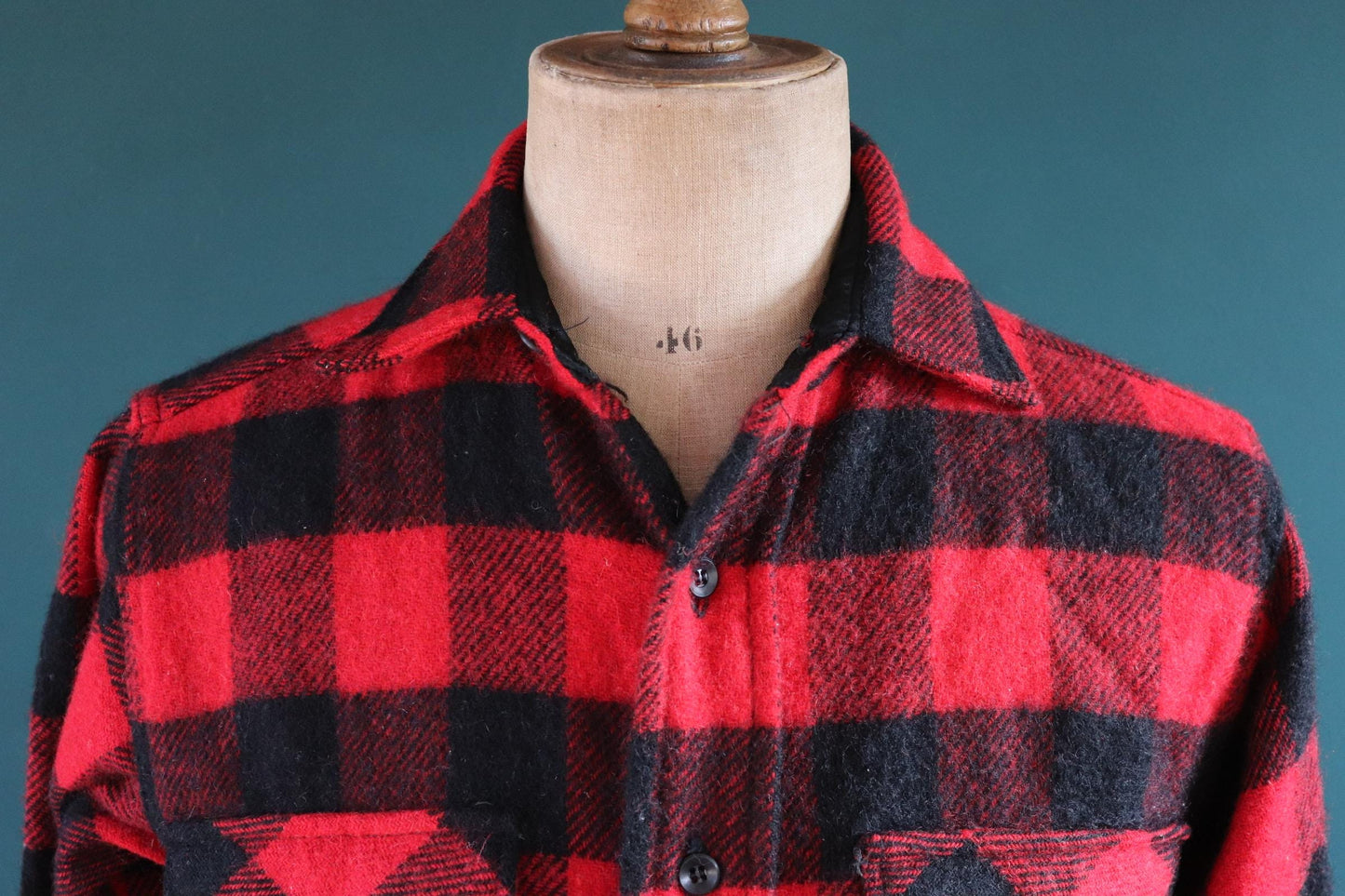 Vintage 1960s 60s 1970s 70s red black buffalo plaid thick wool shirt 5 Brothers 42” chest hunting camping workwear hunting logger