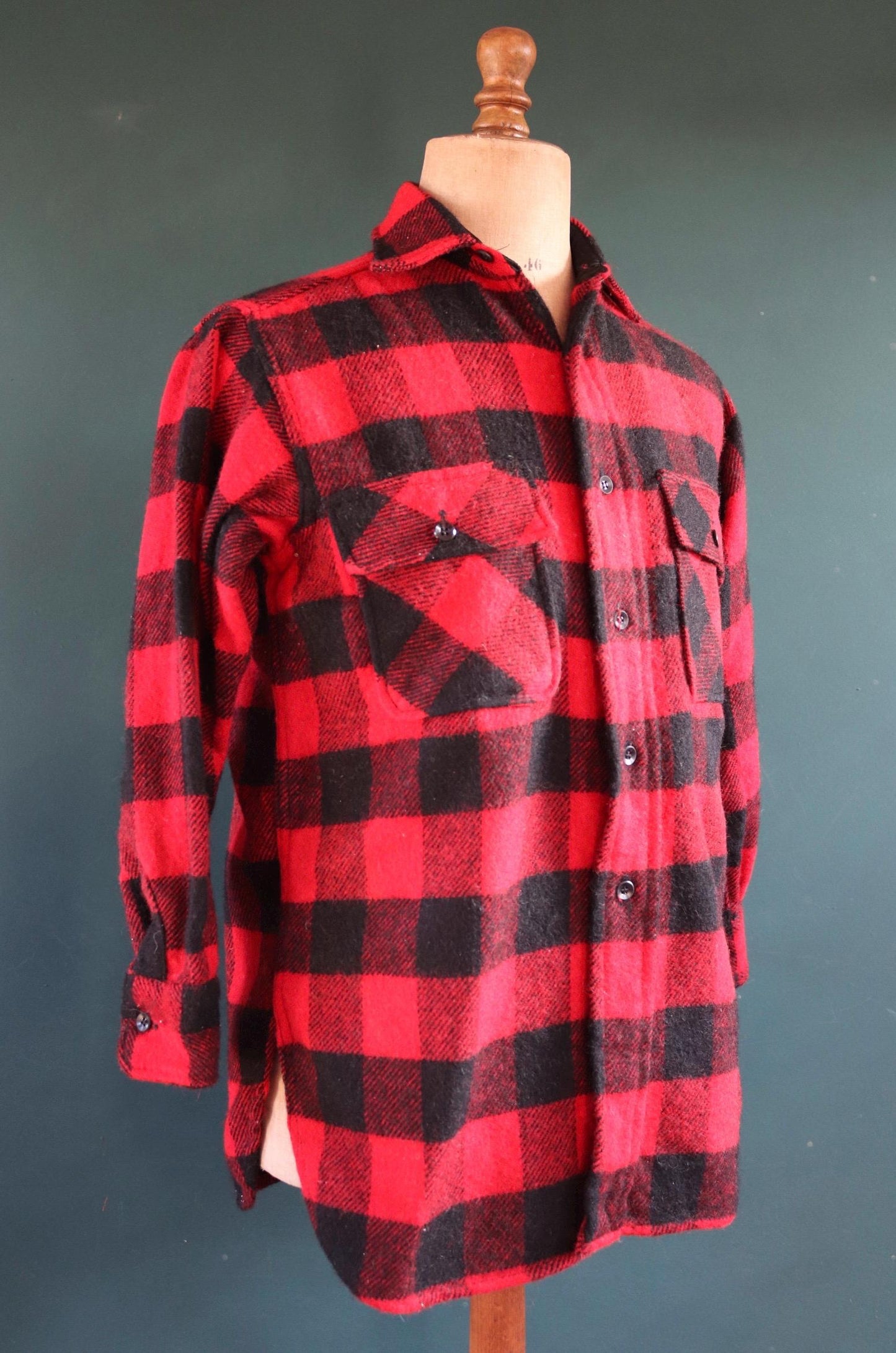 Vintage 1960s 60s 1970s 70s red black buffalo plaid thick wool shirt 5 Brothers 42” chest hunting camping workwear hunting logger