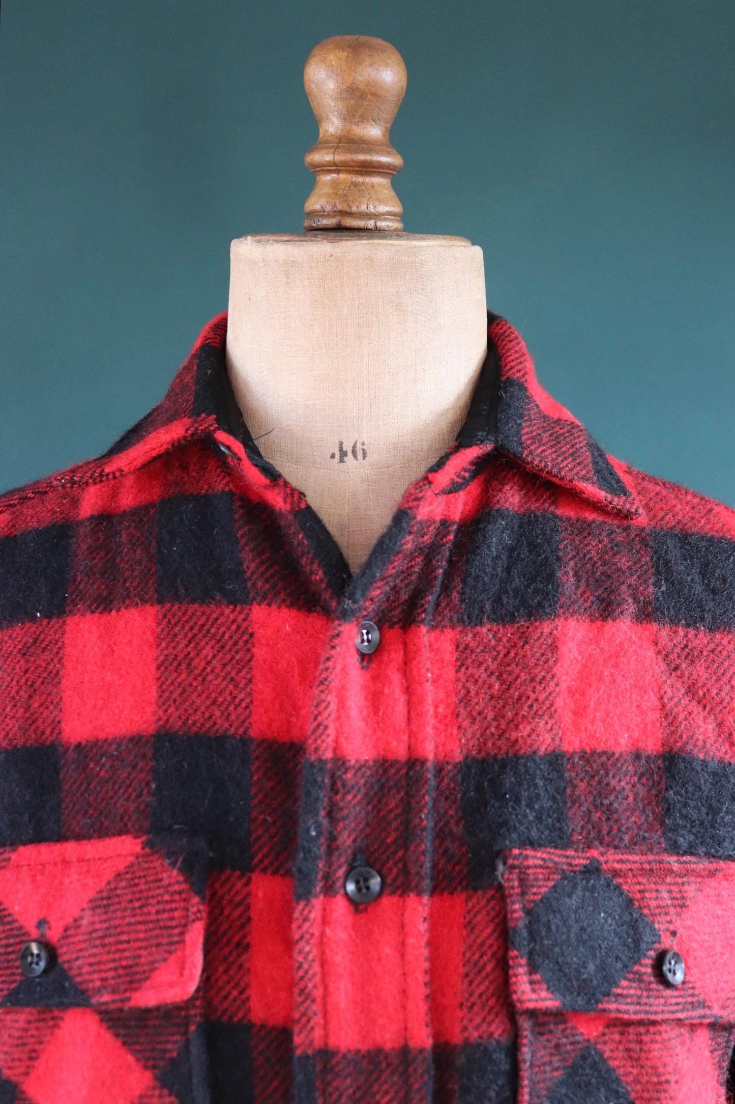 Vintage 1960s 60s 1970s 70s red black buffalo plaid thick wool shirt 5 Brothers 42” chest hunting camping workwear hunting logger