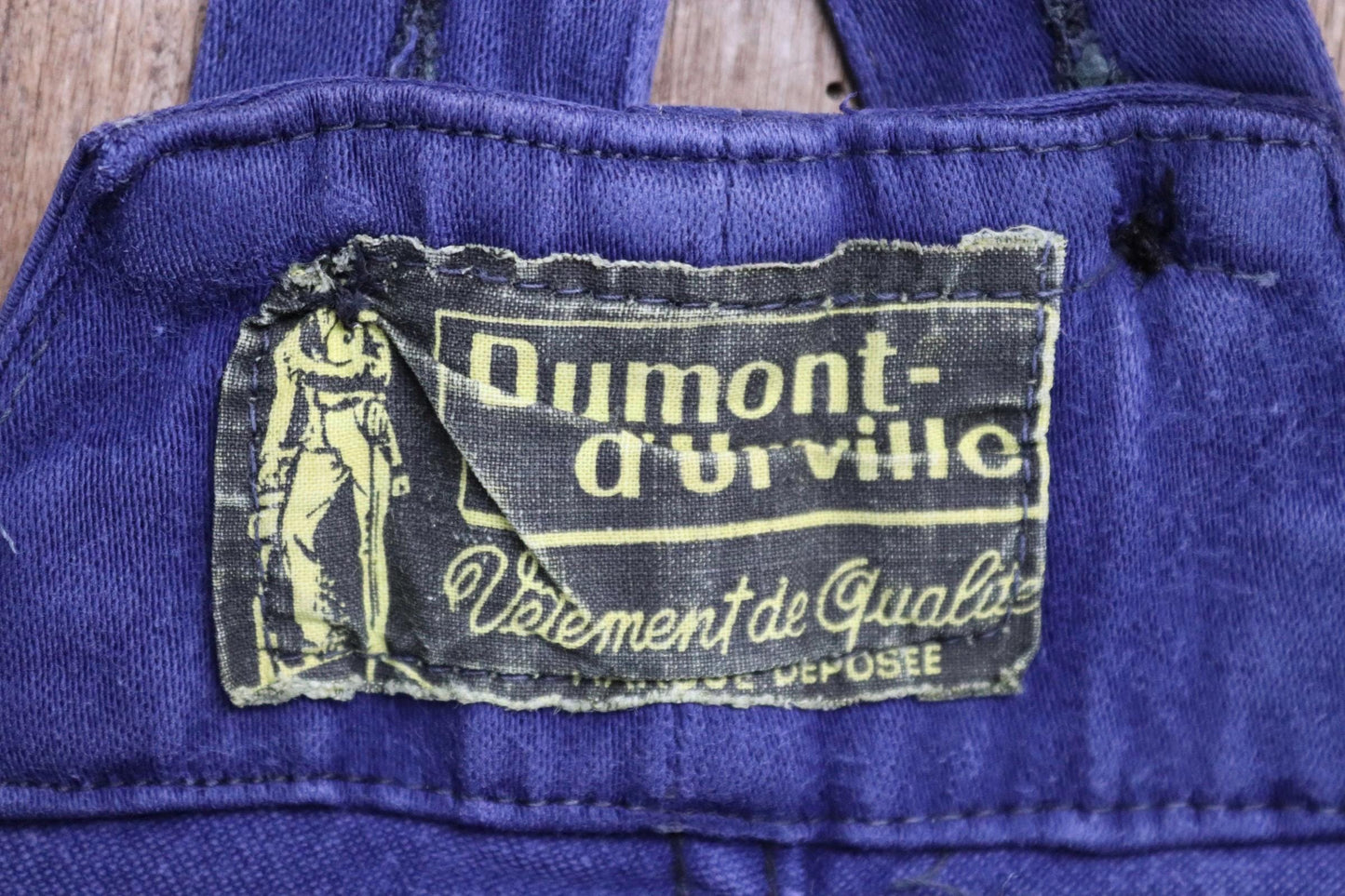 Vintage French workwear overalls dungarees moleskin 1960s work chore bib brace 37” x 28” bleu de travail repaired darned
