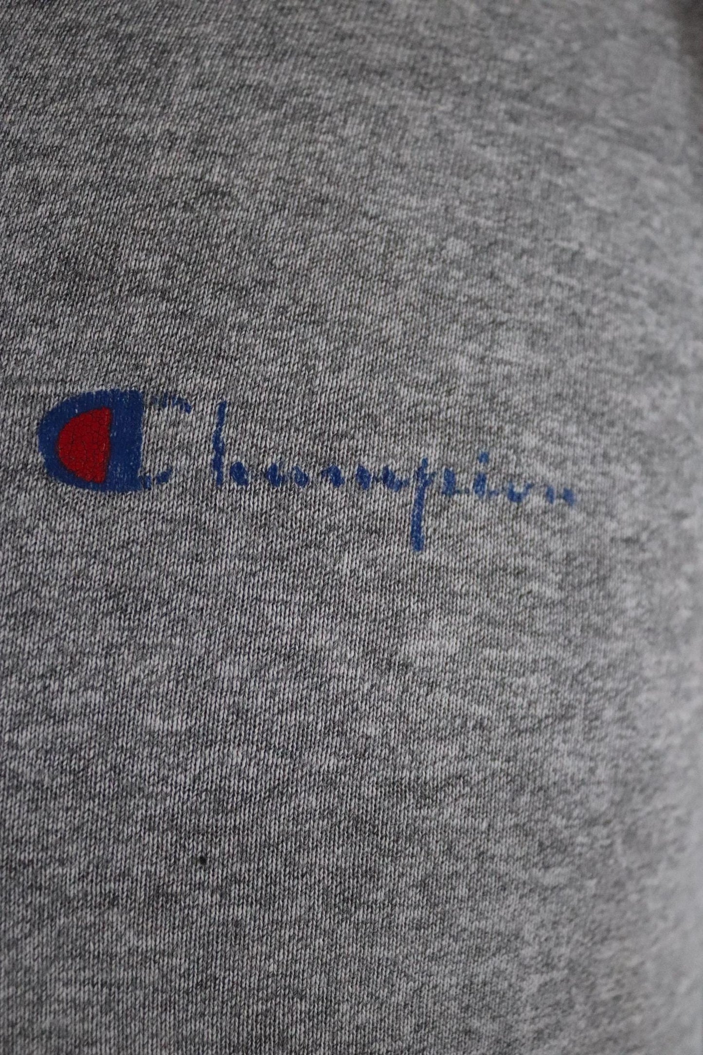 Vintage 1980s 80s Champion 50/50 cotton rayon grey heather marl t shirt 37” chest sports sportswear made in USA