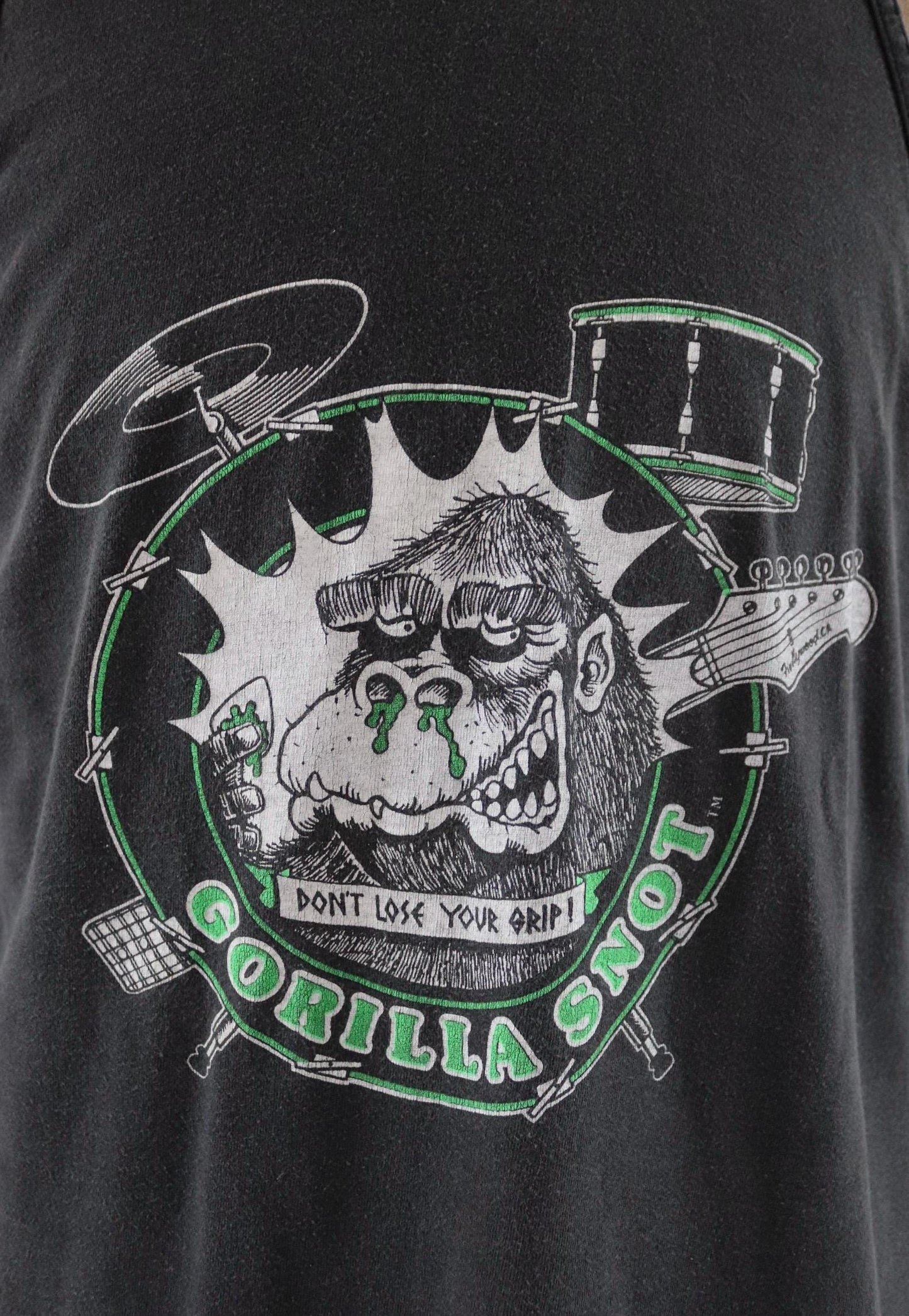 Vintage 1990s 90s faded black Gorilla Snot music neon print cotton singlet vest sports sportswear t shirt 44” chest