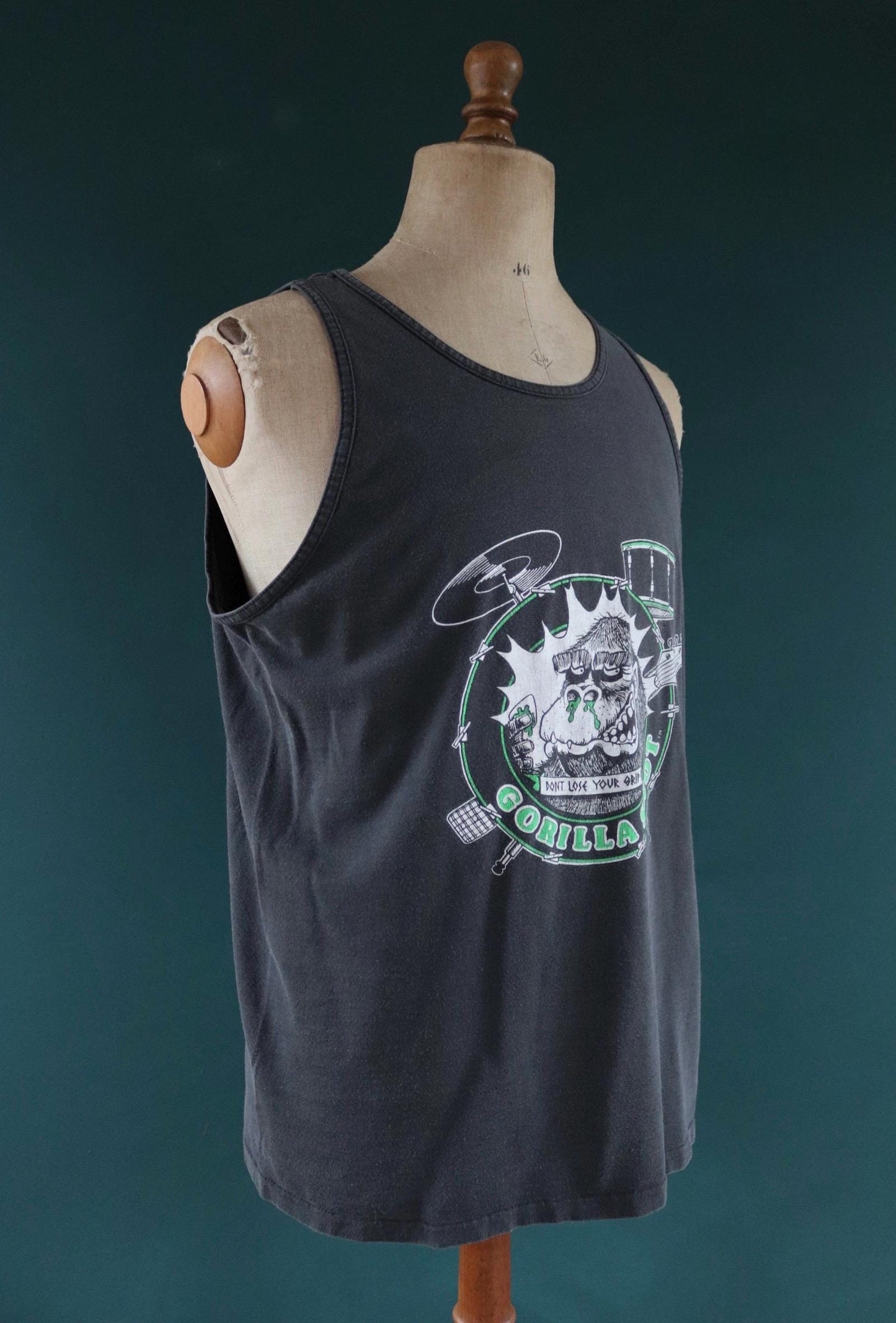 Vintage 1990s 90s faded black Gorilla Snot music neon print cotton singlet vest sports sportswear t shirt 44” chest