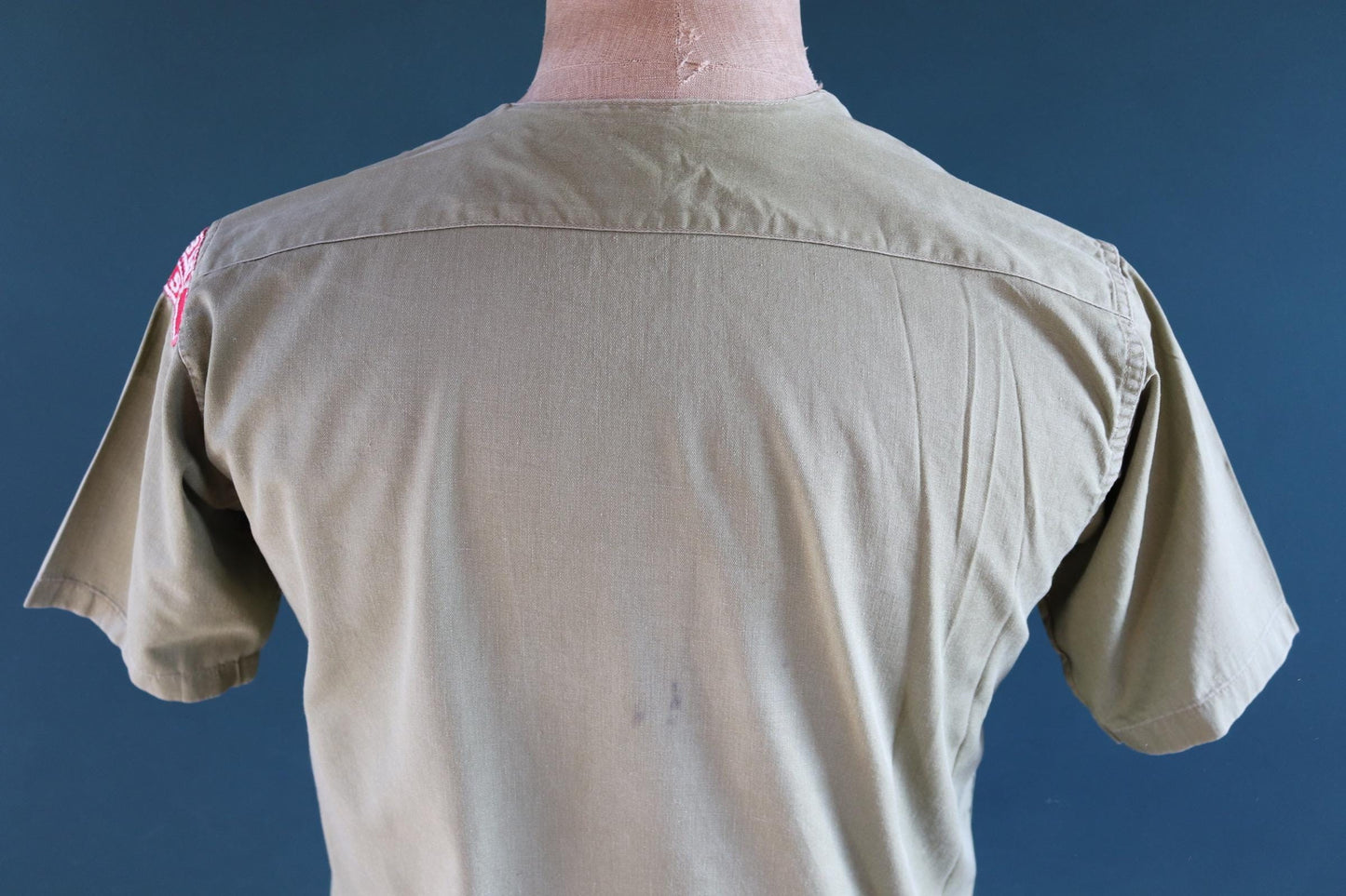Vintage 1950s 60s BSA shirt - khaki green cotton - Boy Scouts of America summer camping - 40" chest - cloth patches
