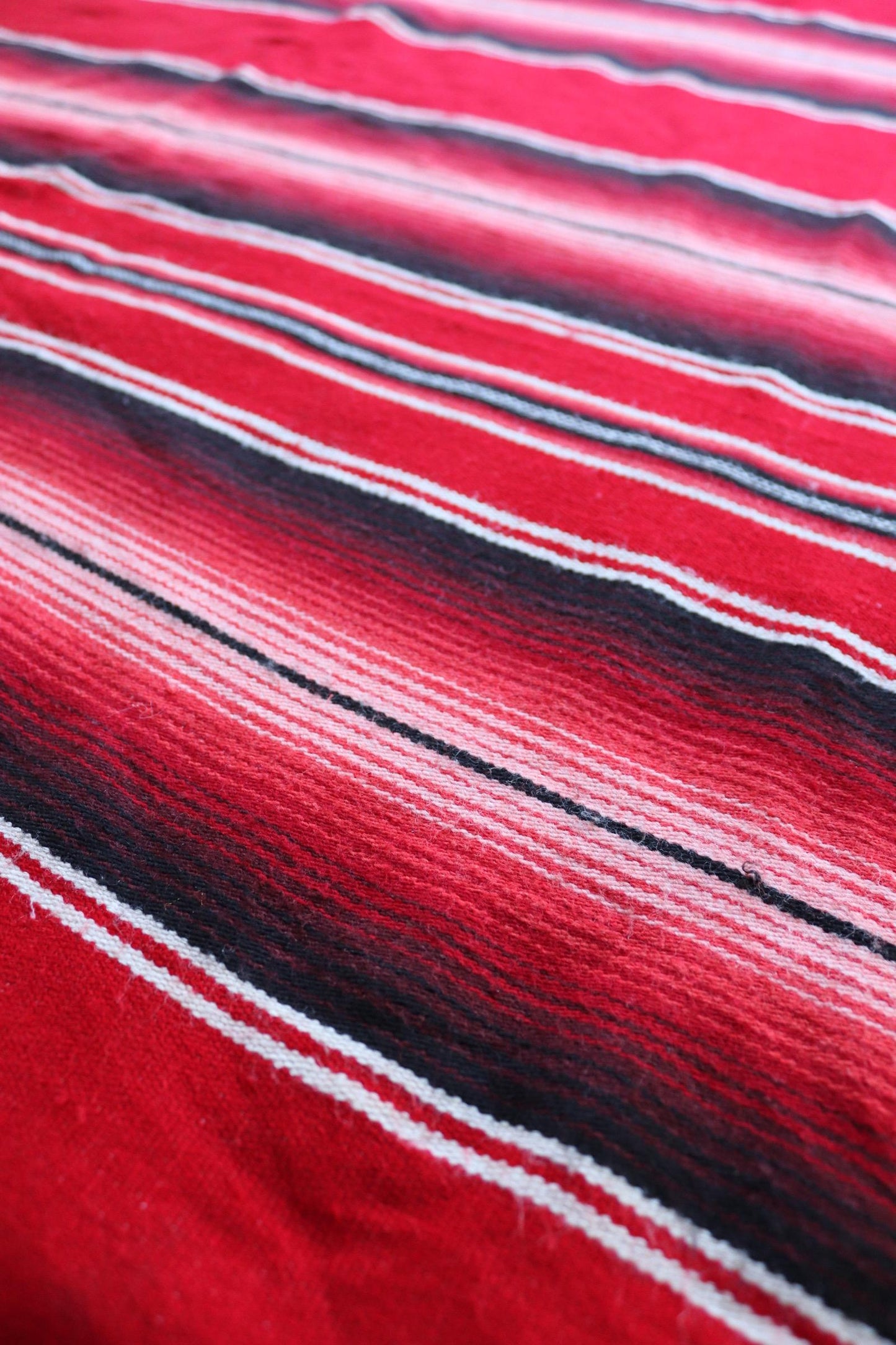 Vintage red white black Mexican South Western woven falsa blanket rug picnic camping sofa wall hanging 79" x 59" car van