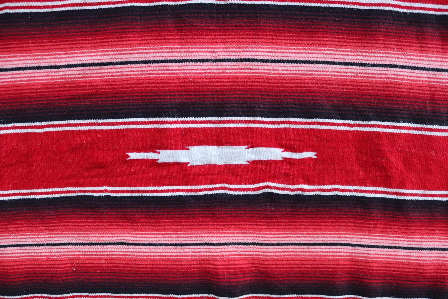 Vintage red white black Mexican South Western woven falsa blanket rug picnic camping sofa wall hanging 79" x 59" car van