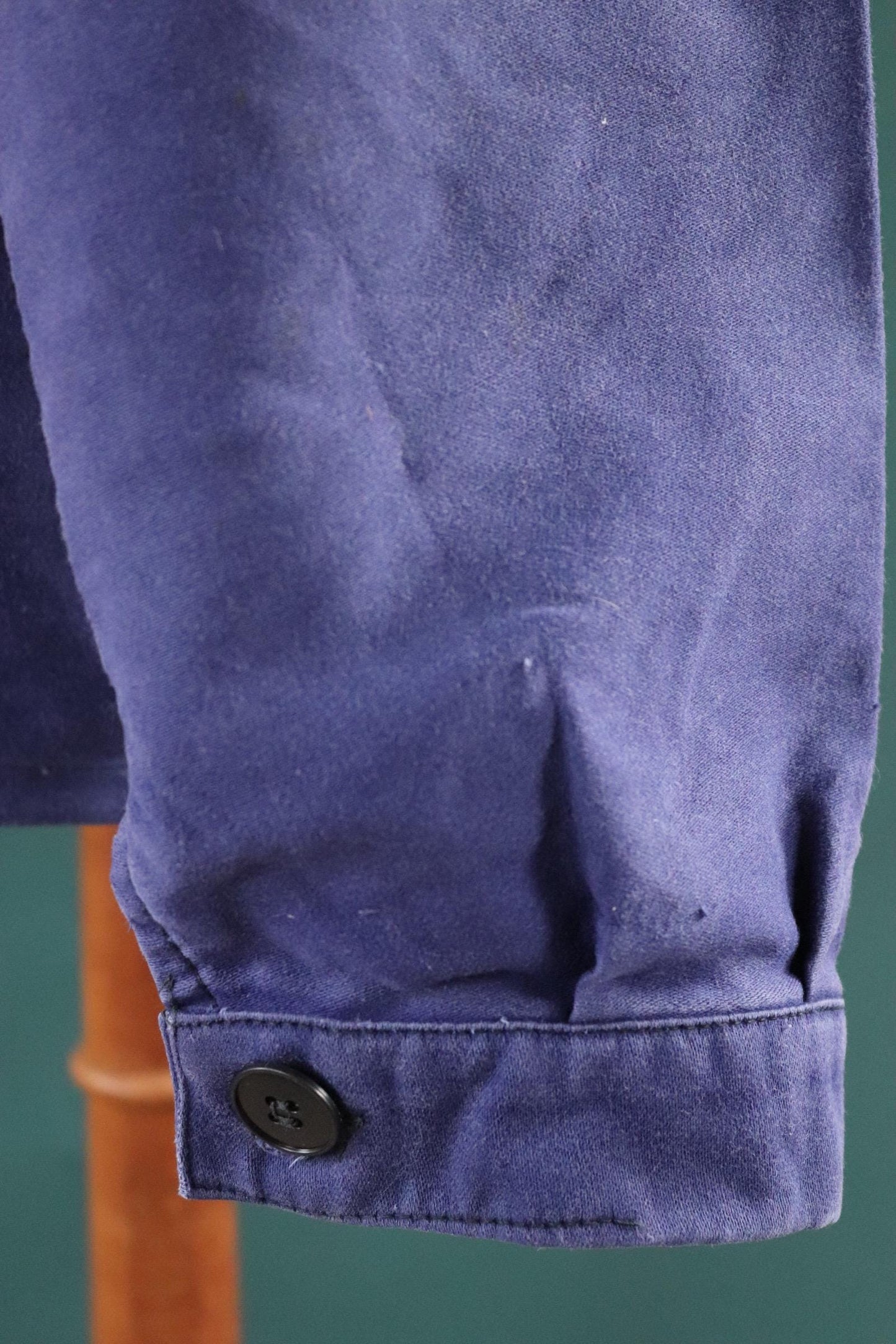 Vintage French workwear jacket blue moleskin 1960s 1970s Adolphe Lafont work chore faded 50” chest bleu de travail