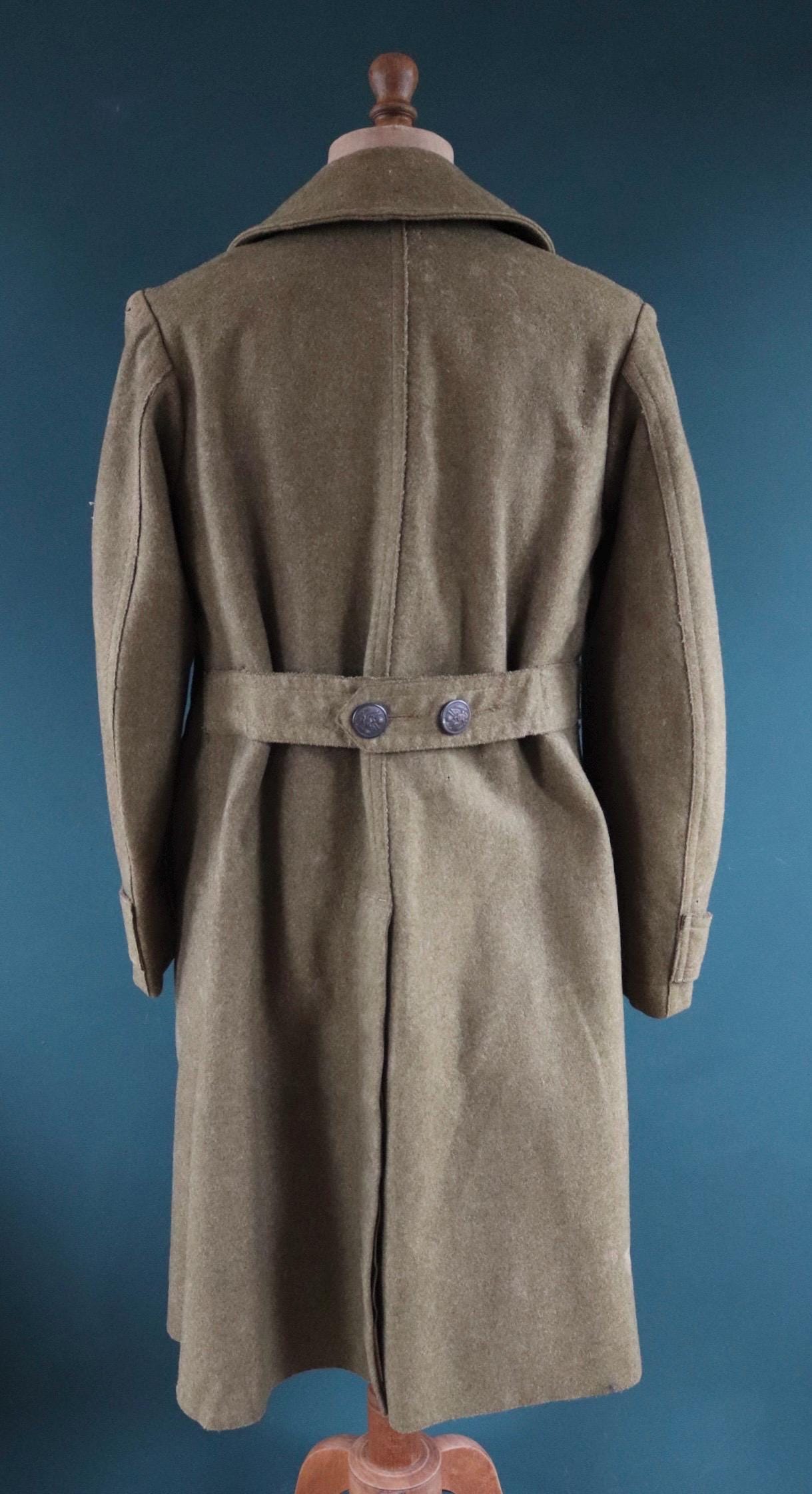 Vintage antique 1910s 10s WW1 M1917 M 1917 US army military doughboy khaki green wool trench great coat overcoat 42” chest