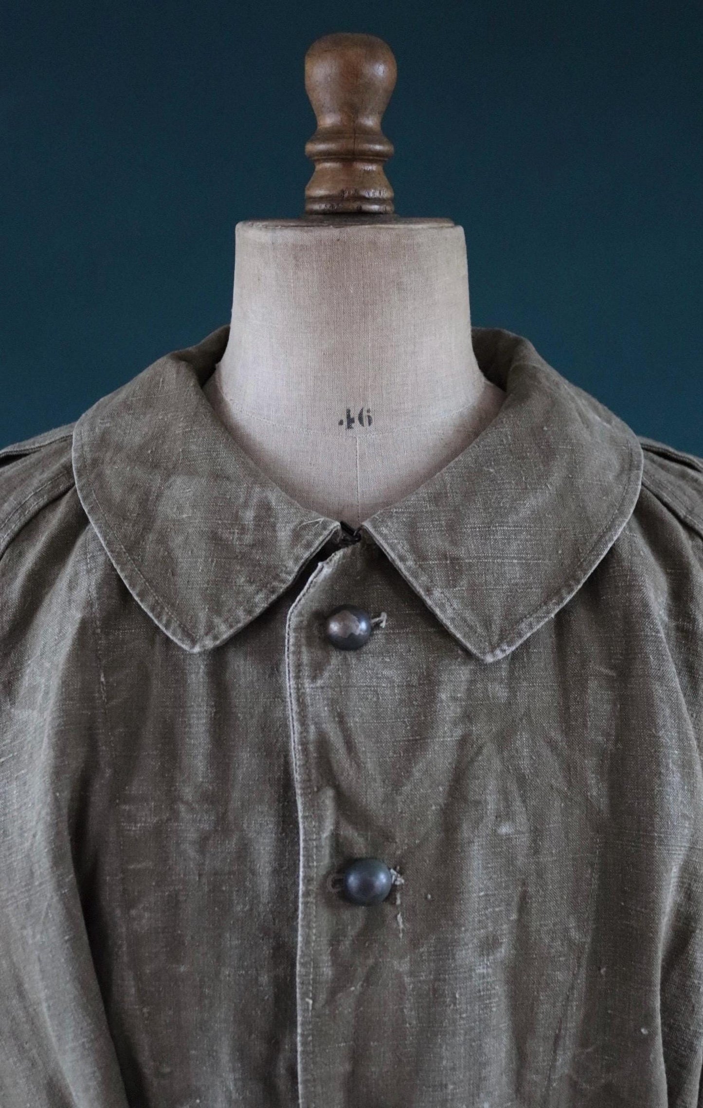 Vintage WW2 French dispatch rider coat 1930s belted green khaki linen overcoat motorcycle long jacket military army M35 M-35