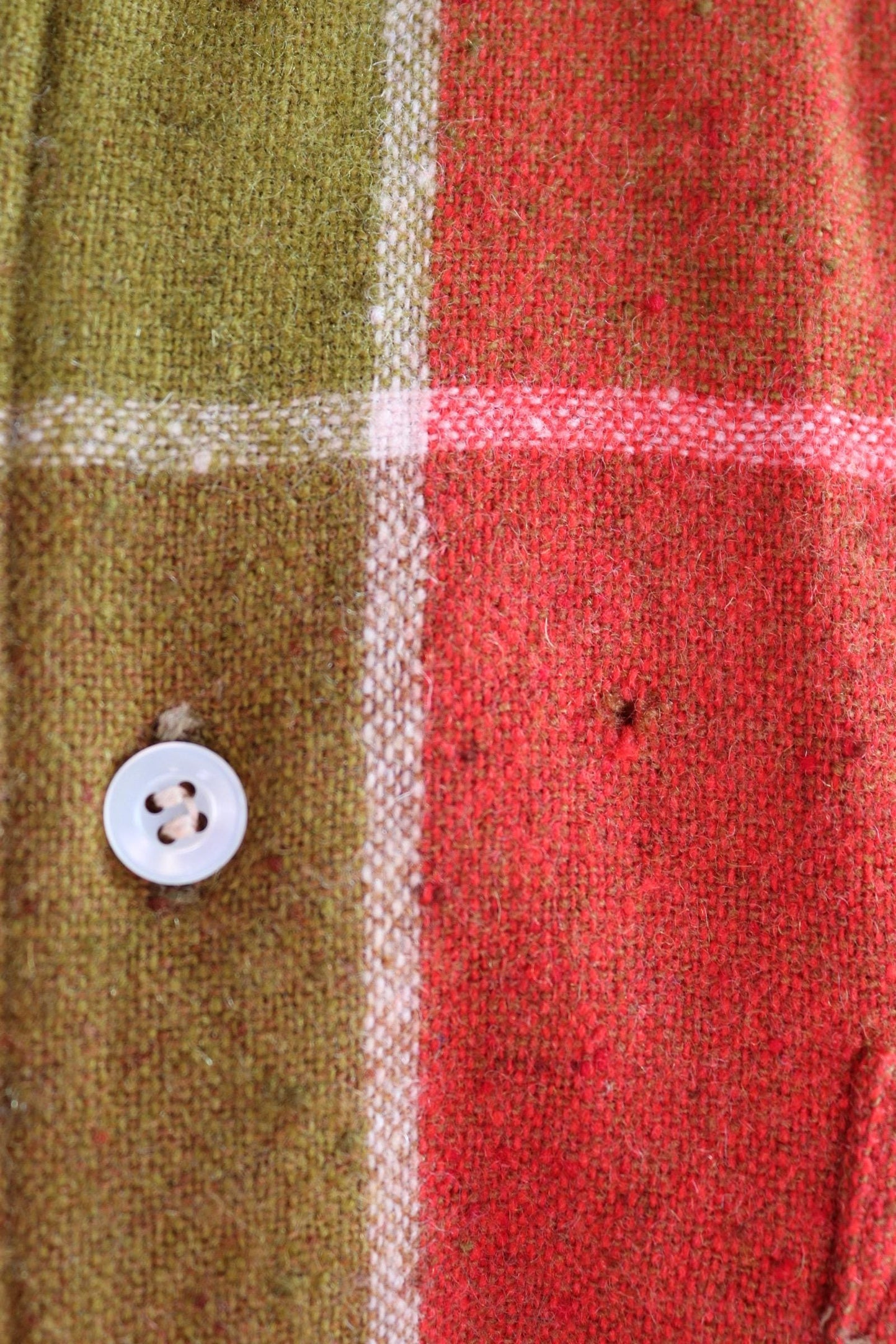 Vintage 1970s short sleeve shirt - Kennington California - windowpane check - button down collar - mustard and red - 47" chest