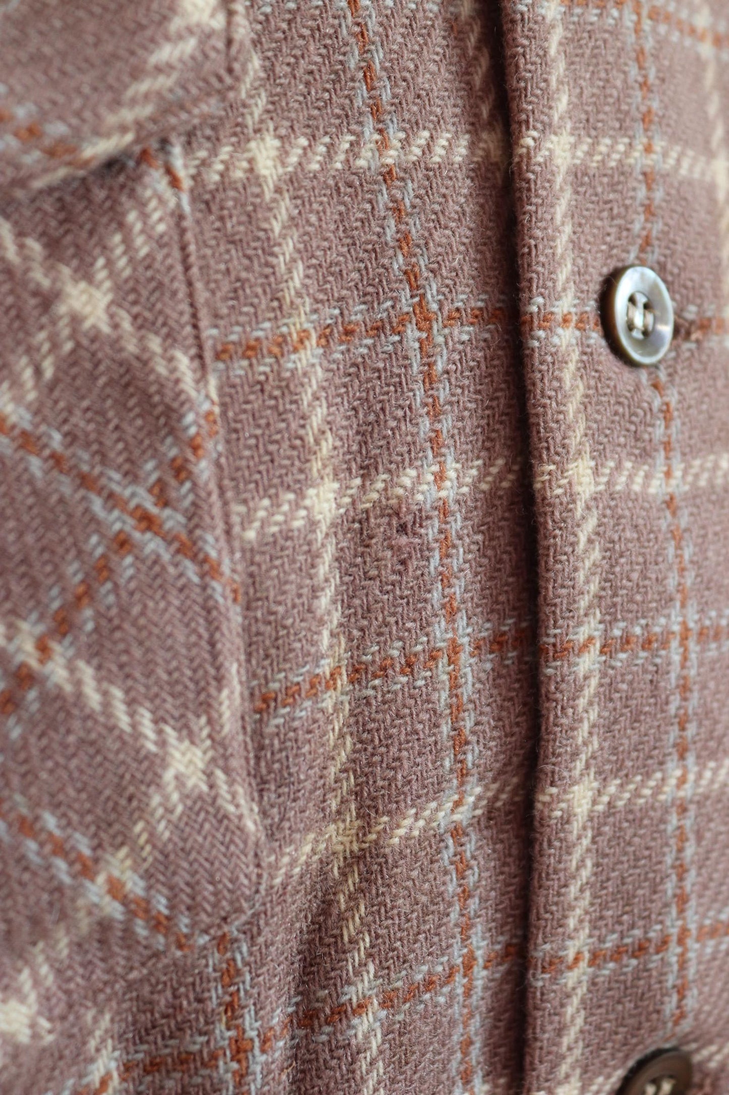 Vintage 1940s 40s Arrow brown lavender heather wool plaid checked shirt 46” chest swallowtail collar