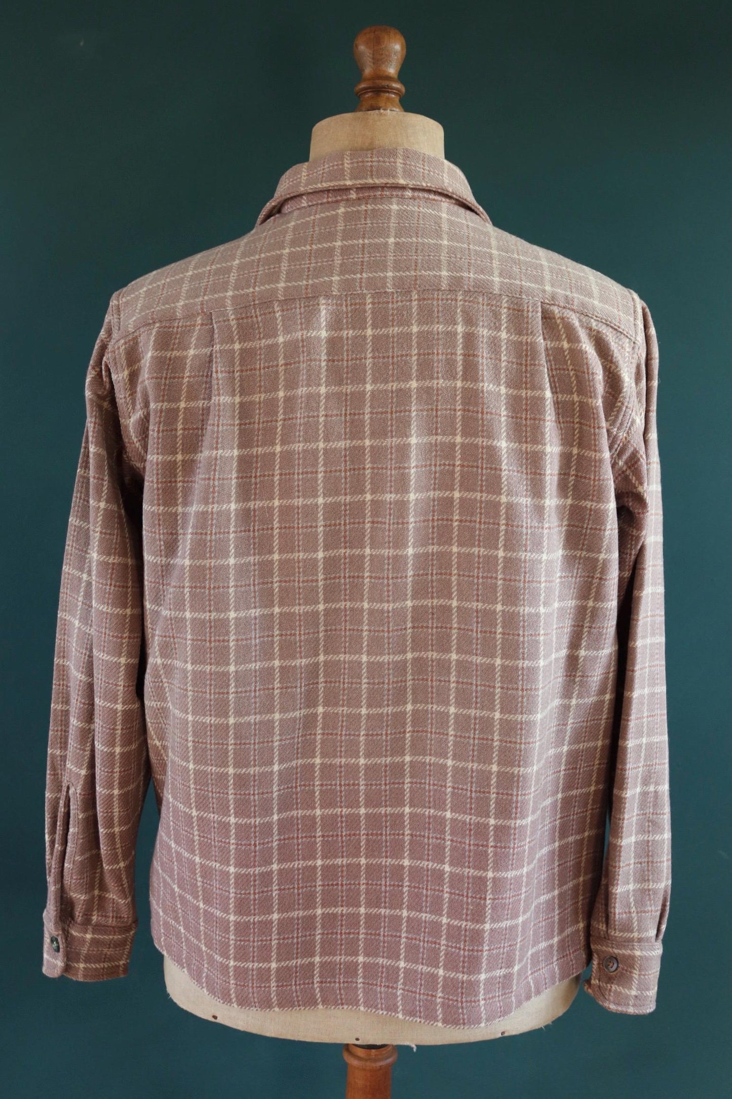 Vintage 1940s 40s Arrow brown lavender heather wool plaid checked shirt 46” chest swallowtail collar