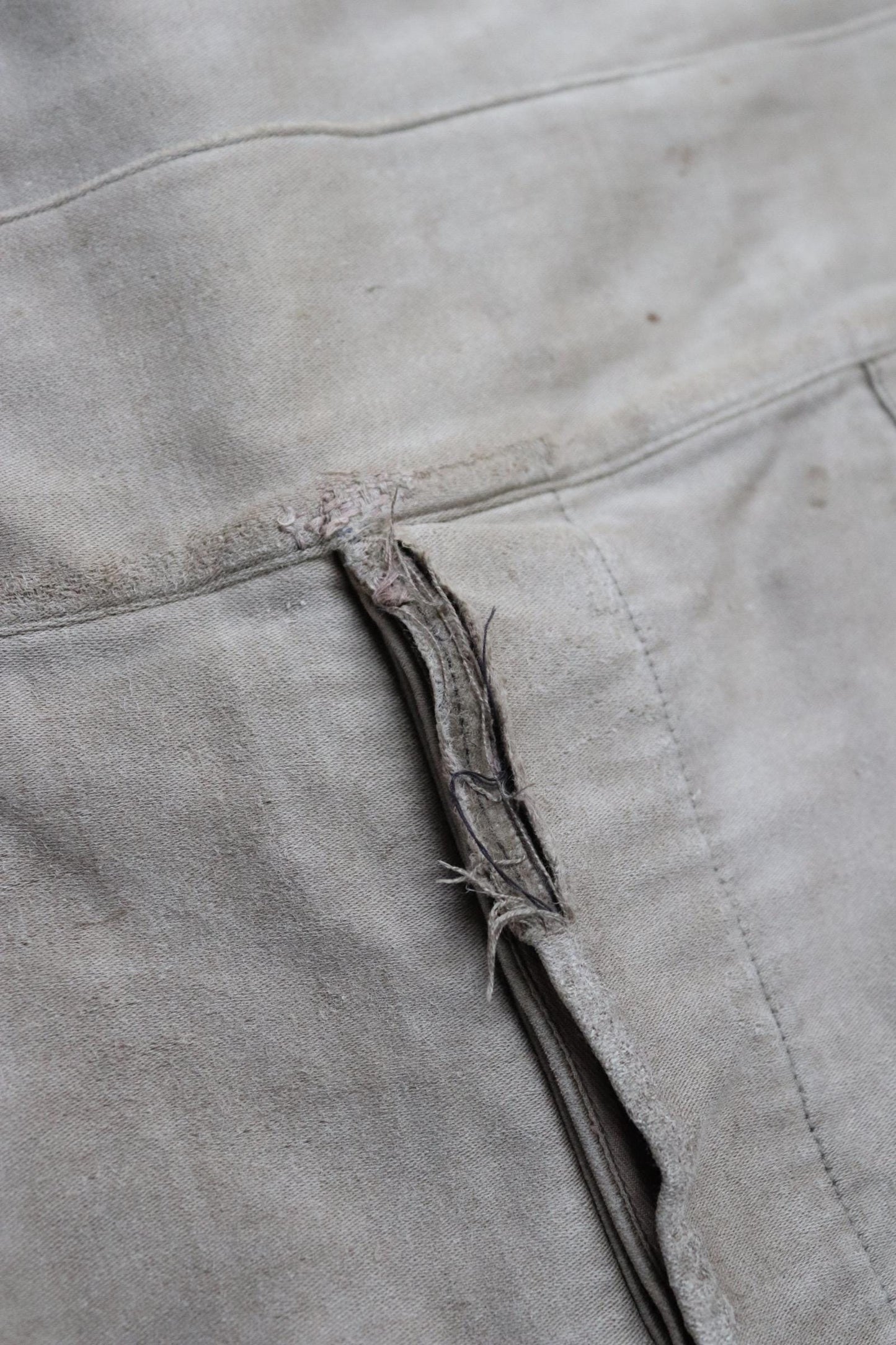 Vintage French workwear overalls dungarees 1950s moleskin brown work chore patched repaired darned 42” x 30”