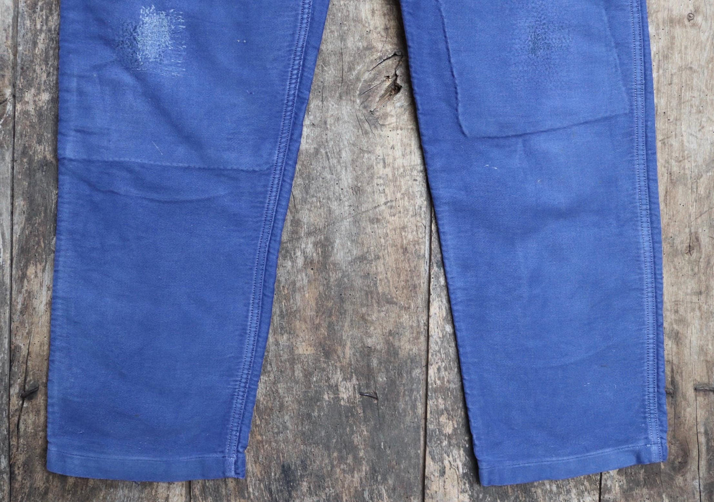 Vintage French workwear overalls dungarees moleskin work chore bib brace 37” x 28” bleu de travail repaired darned 1960s