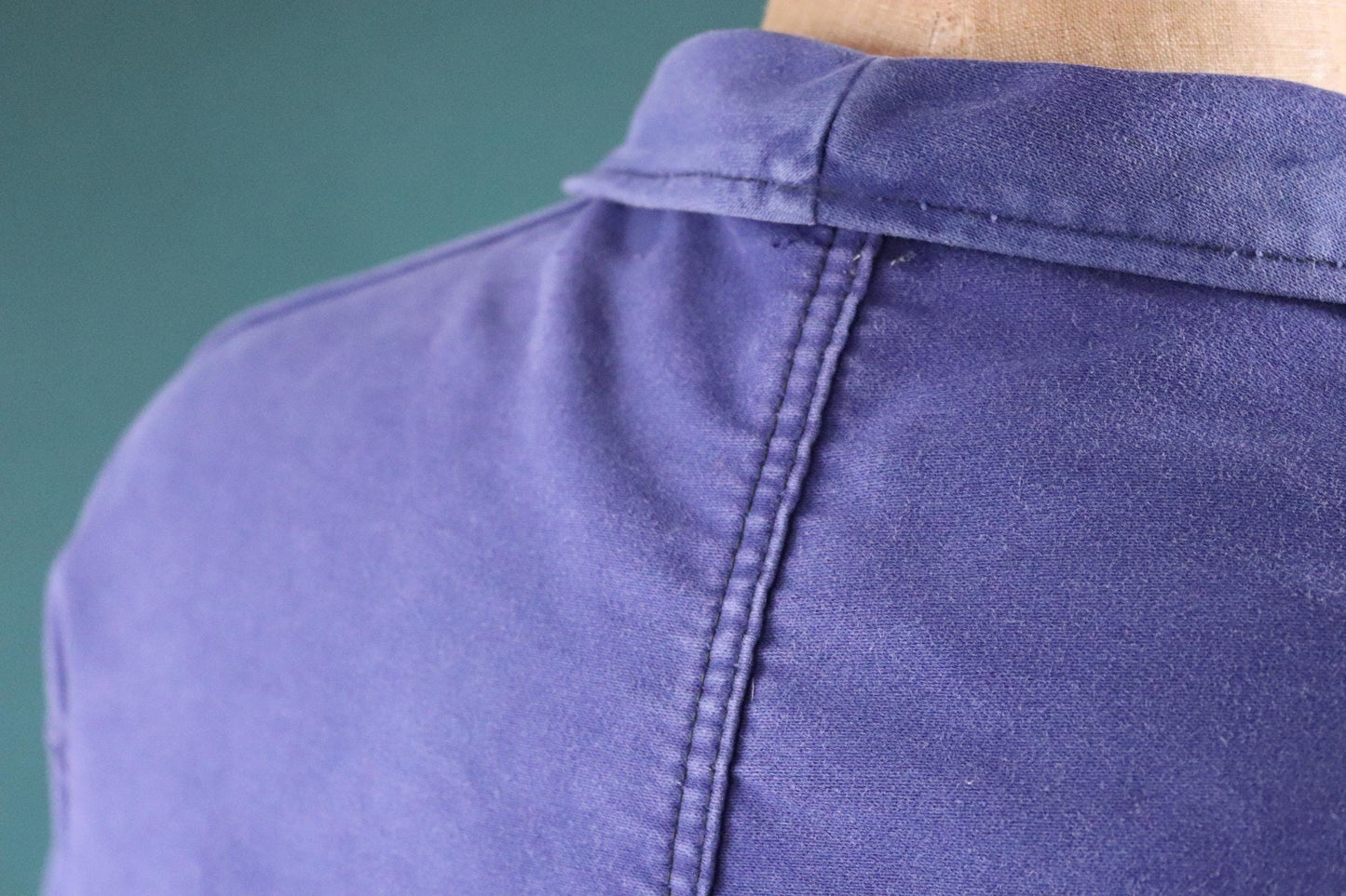 Vintage French workwear jacket blue moleskin 1960s 1970s Adolphe Lafont work chore faded 50” chest bleu de travail