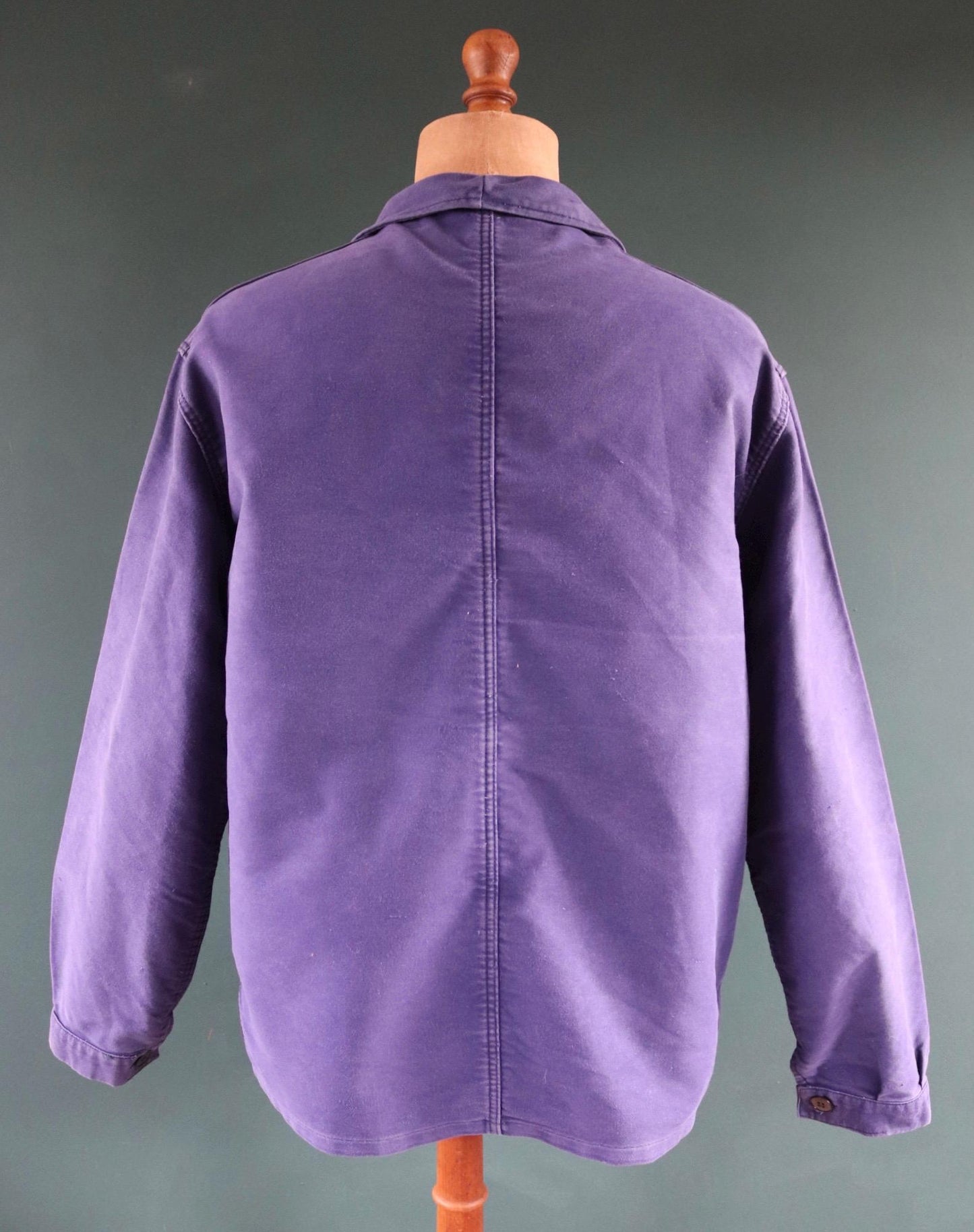 Vintage French workwear jacket blue moleskin 1960s 1970s Adolphe Lafont work chore faded 50” chest bleu de travail