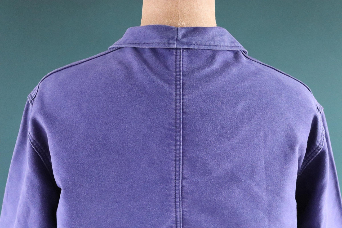 Vintage French workwear jacket blue moleskin 1960s 1970s Adolphe Lafont work chore faded 50” chest bleu de travail