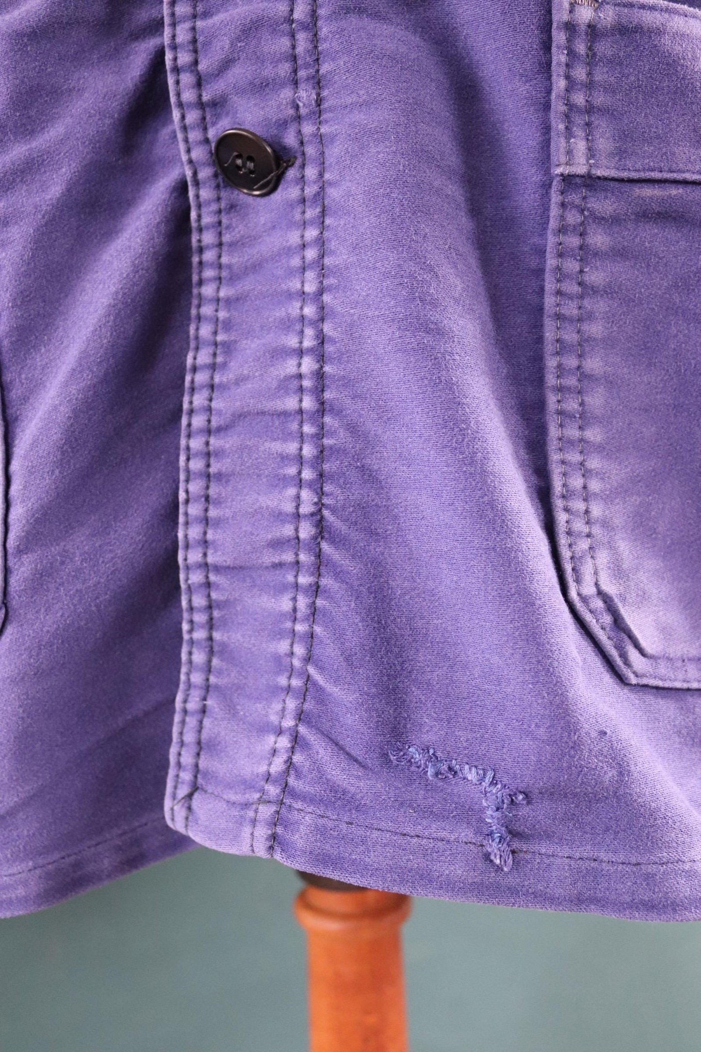Vintage French workwear jacket blue moleskin 1960s 1970s Adolphe Lafont work chore faded 50” chest bleu de travail
