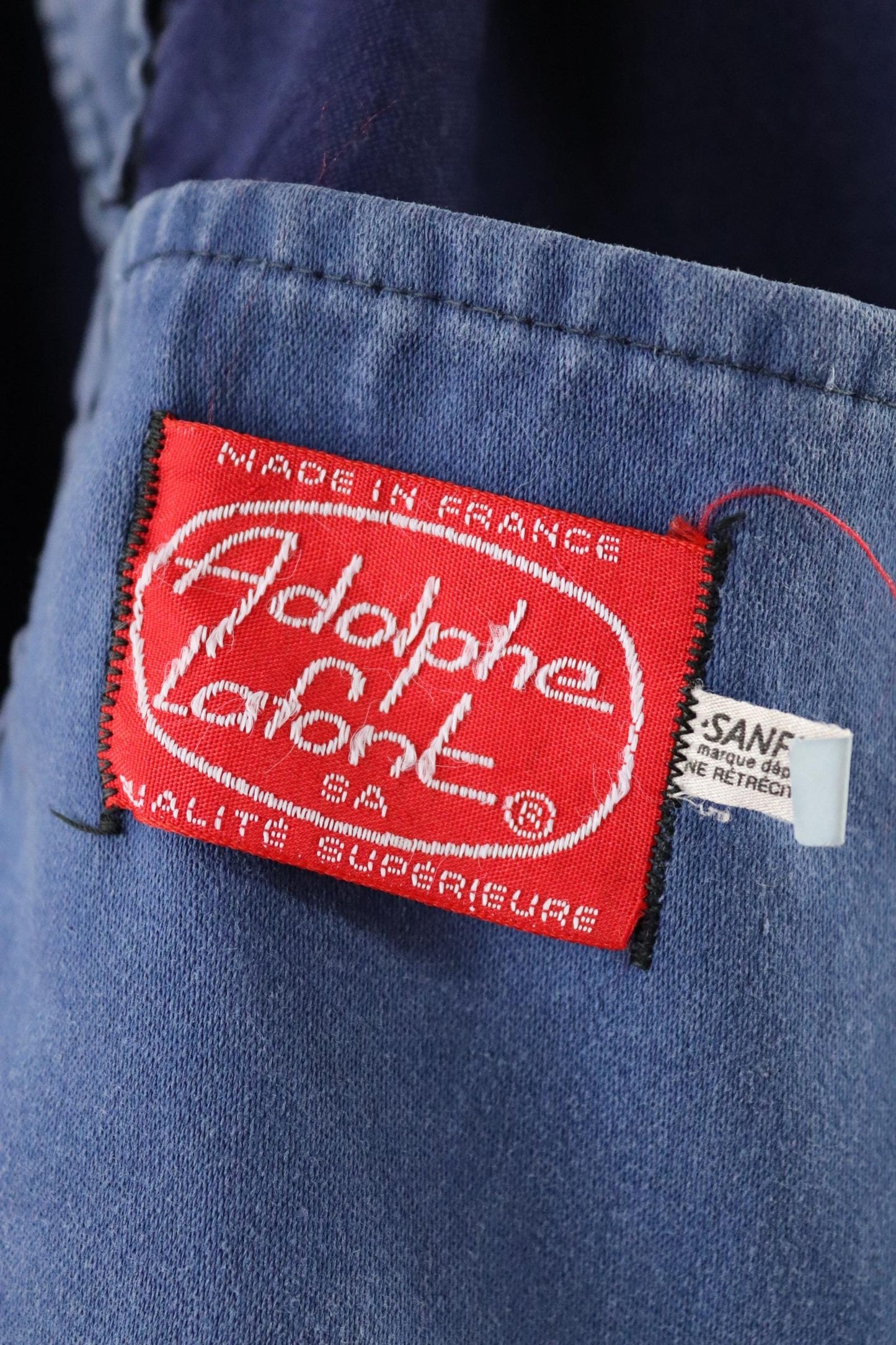 Vintage French workwear jacket blue moleskin 1960s 1970s Adolphe Lafont work chore faded 50” chest bleu de travail