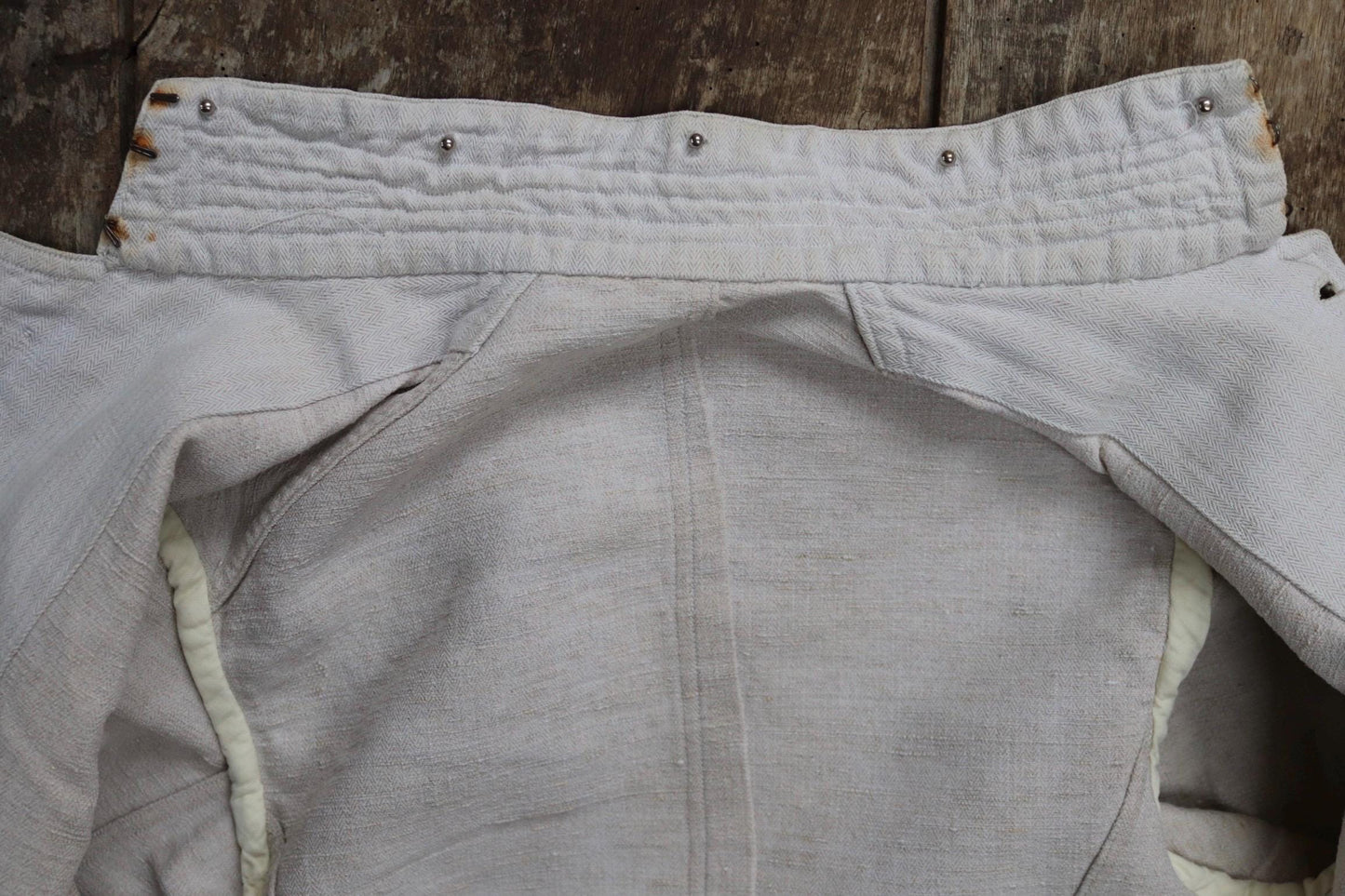 Antique WW1 French linen jacket vintage military 1910s army bourgeron work workwear 34” chest ecru white herringbone