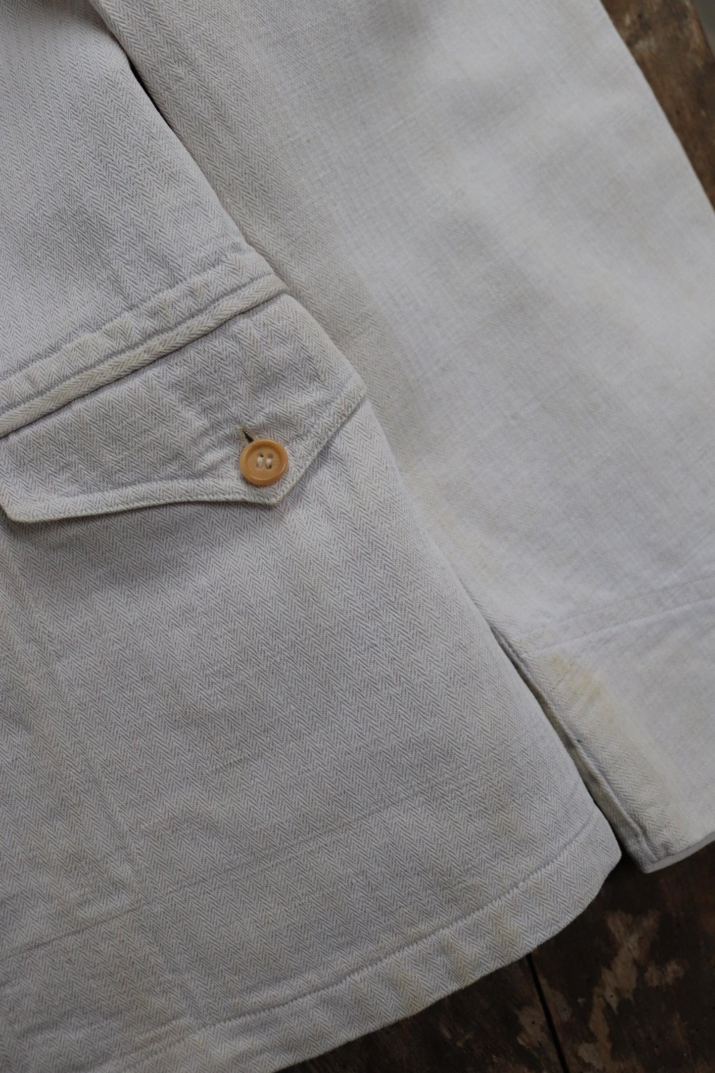 Antique WW1 French linen jacket vintage military 1910s army bourgeron work workwear 34” chest ecru white herringbone