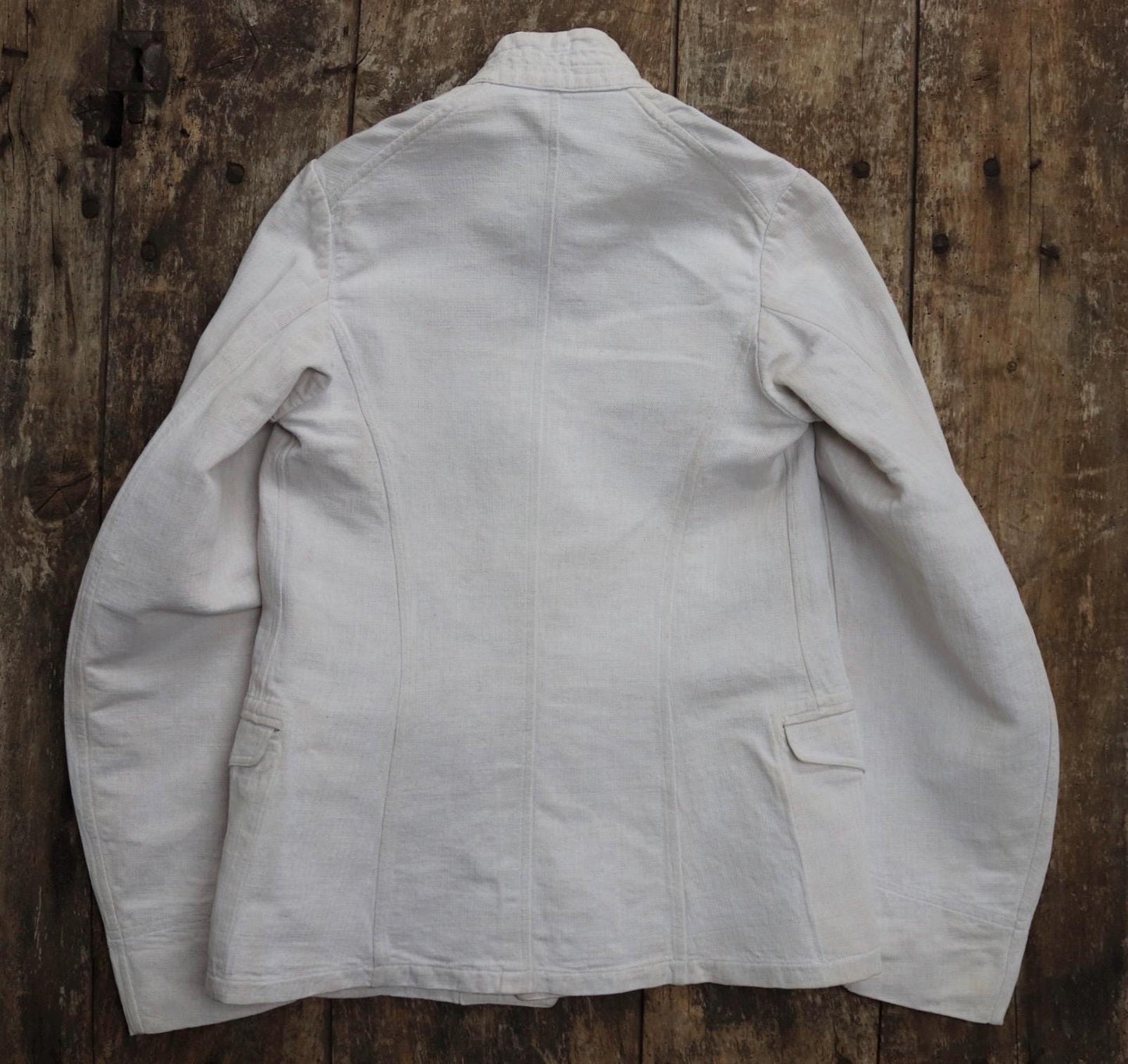 Antique WW1 French linen jacket vintage military 1910s army bourgeron work workwear 34” chest ecru white herringbone
