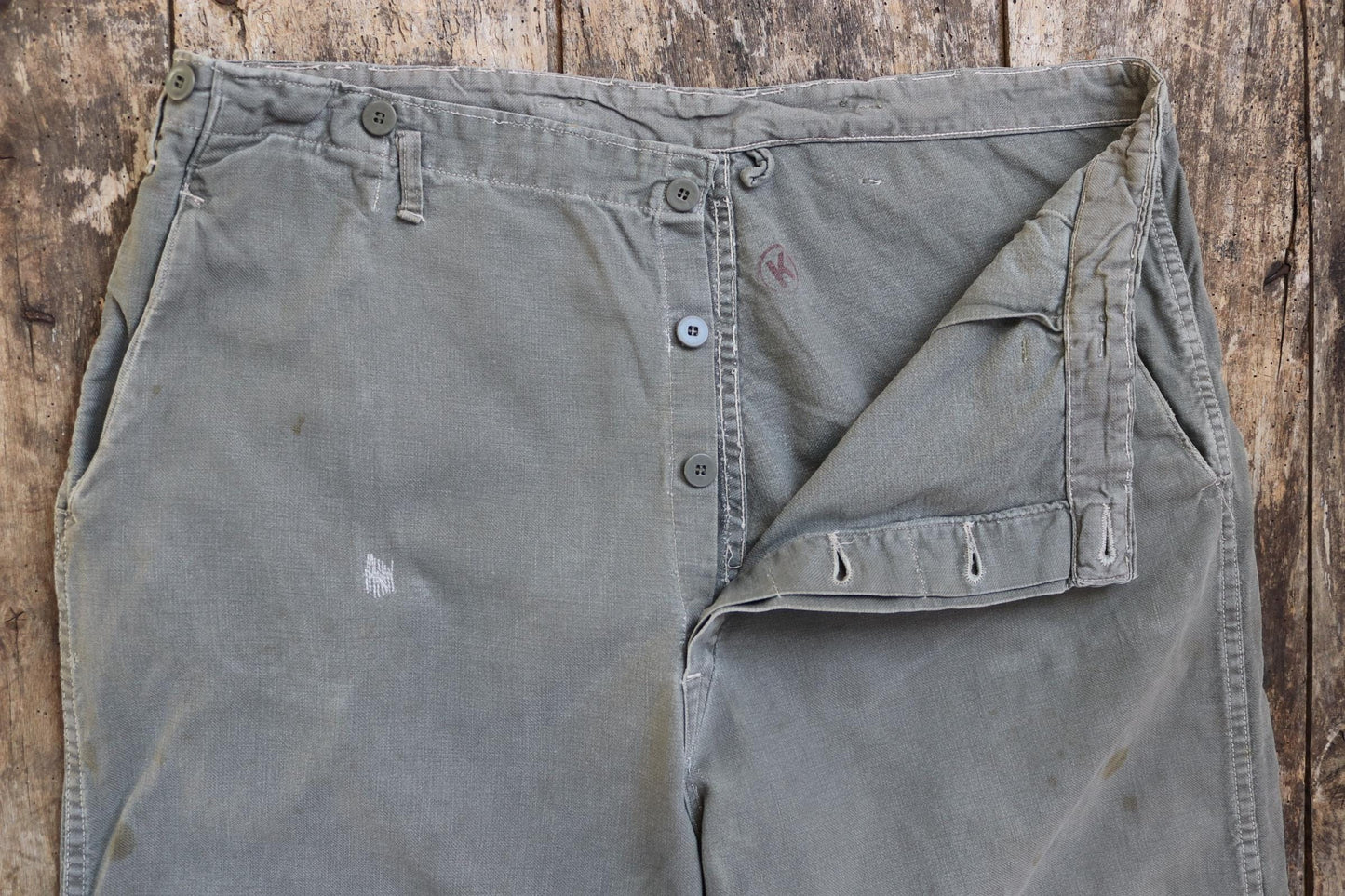 Vintage 1950s 50s 1960s 60s Swedish military cotton twill utility field trousers pants workwear work chore 41” x 30”