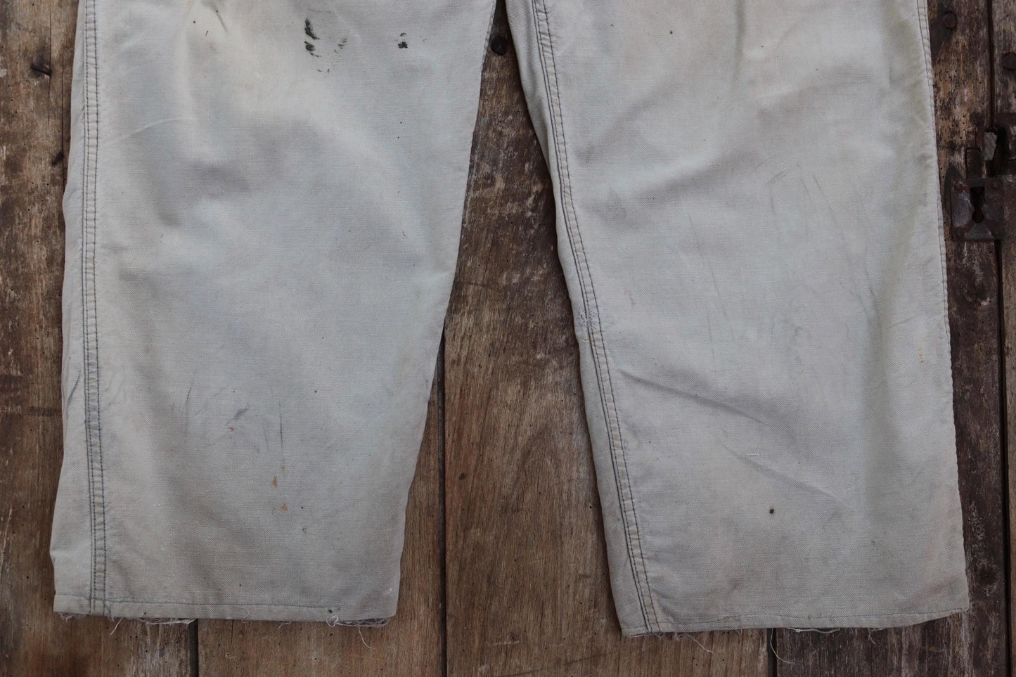 Vintage 1940s 40s 1950s 50s Swedish military cotton twill utility field trousers pants workwear work chore buckle cinch back 41” x 27”