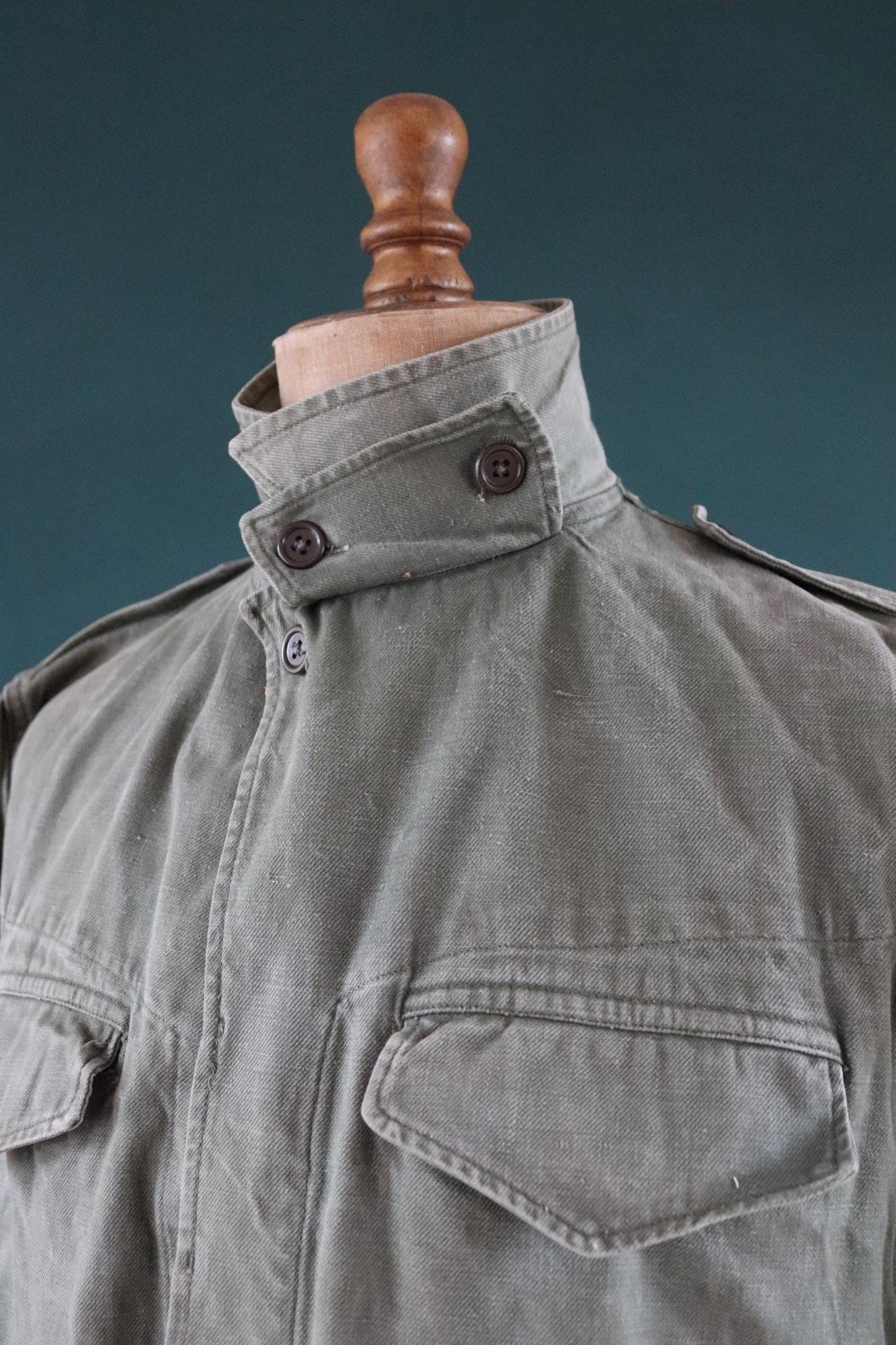 Vintage French army jacket 1950s M47 M 47 field utility military 46” chest khaki green